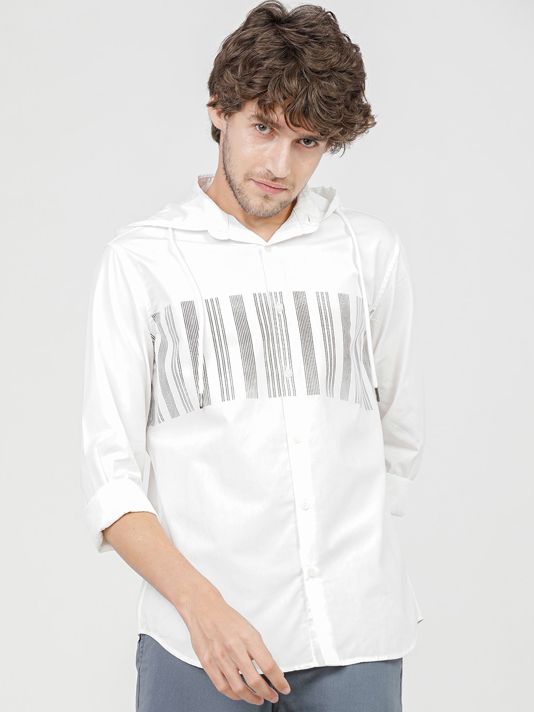 

HIGHLANDER Men White Slim Fit Opaque Printed Cotton Casual Shirt