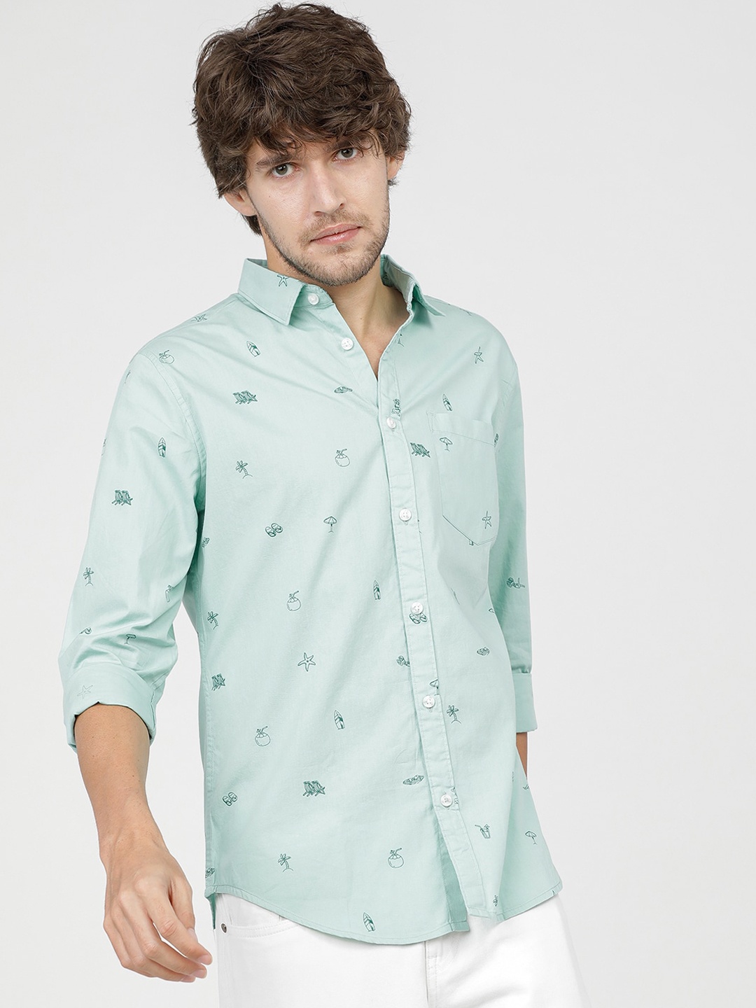 

HIGHLANDER Men Blue Slim Fit Opaque Printed Casual Shirt