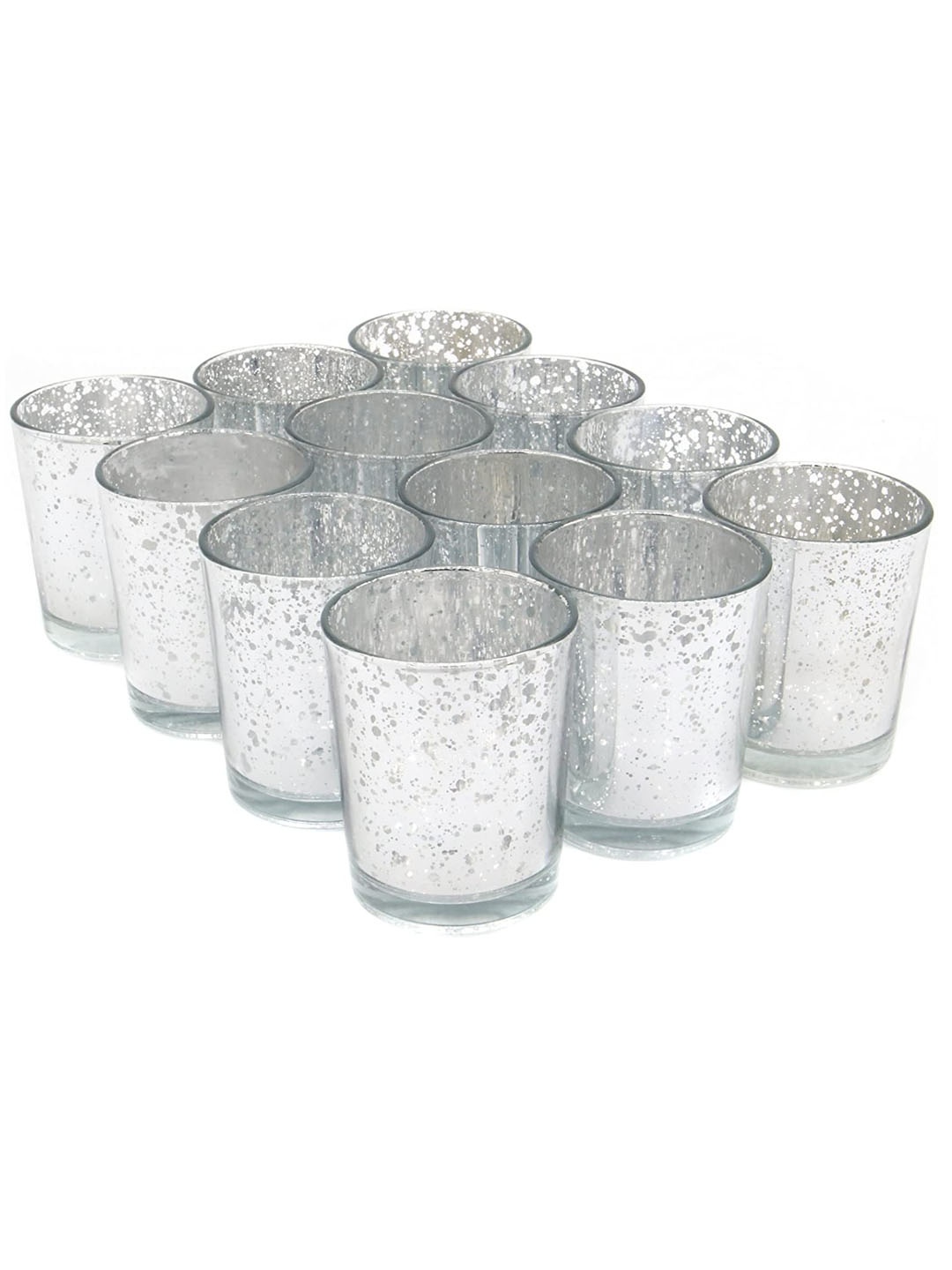 

TIED RIBBONS Set of 12 Silver-Toned Glass Tea Light Candle Holders