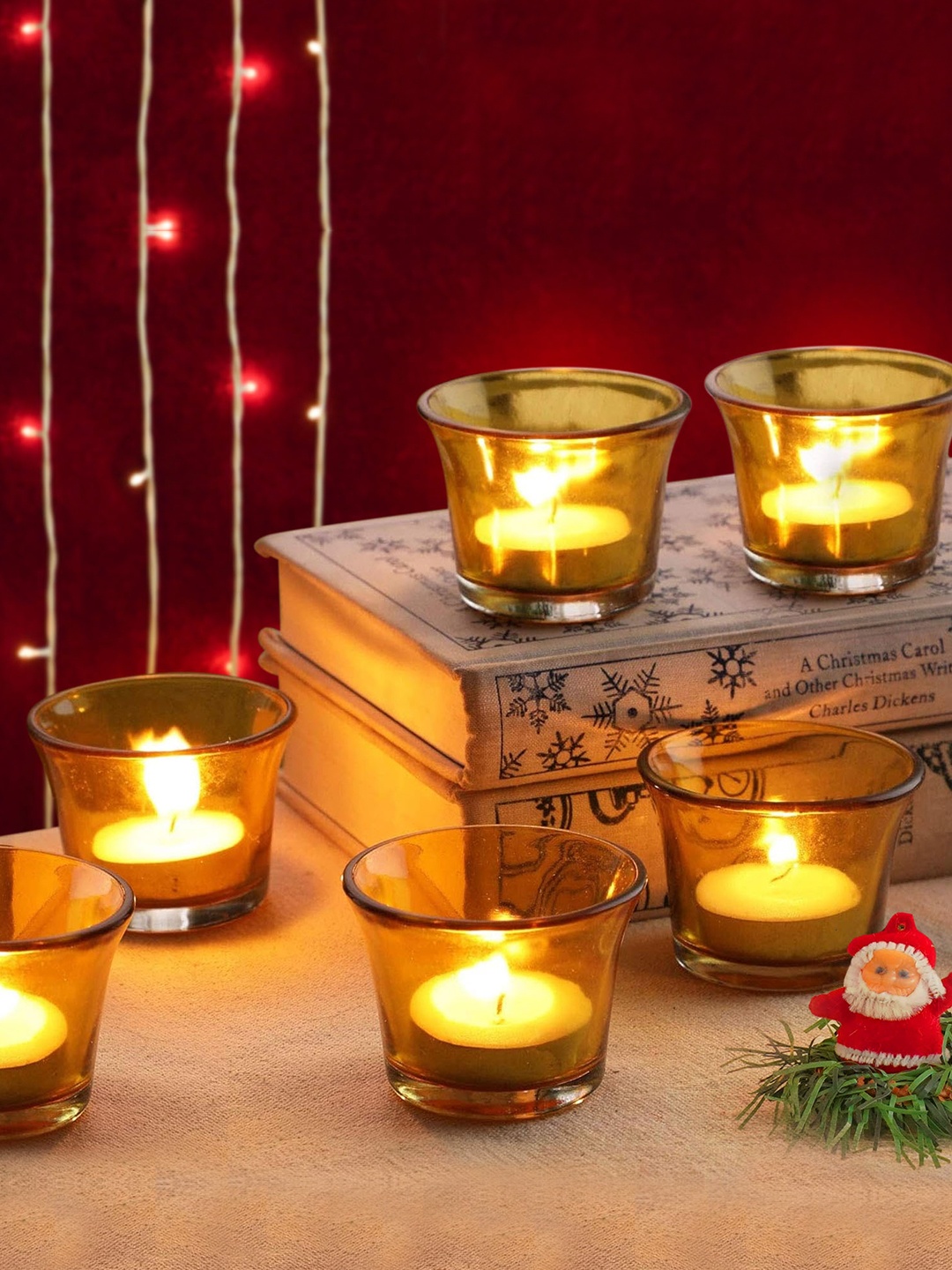 

TIED RIBBONS Set of 6 Votive Tealight Candle Holder with Candles, Yellow