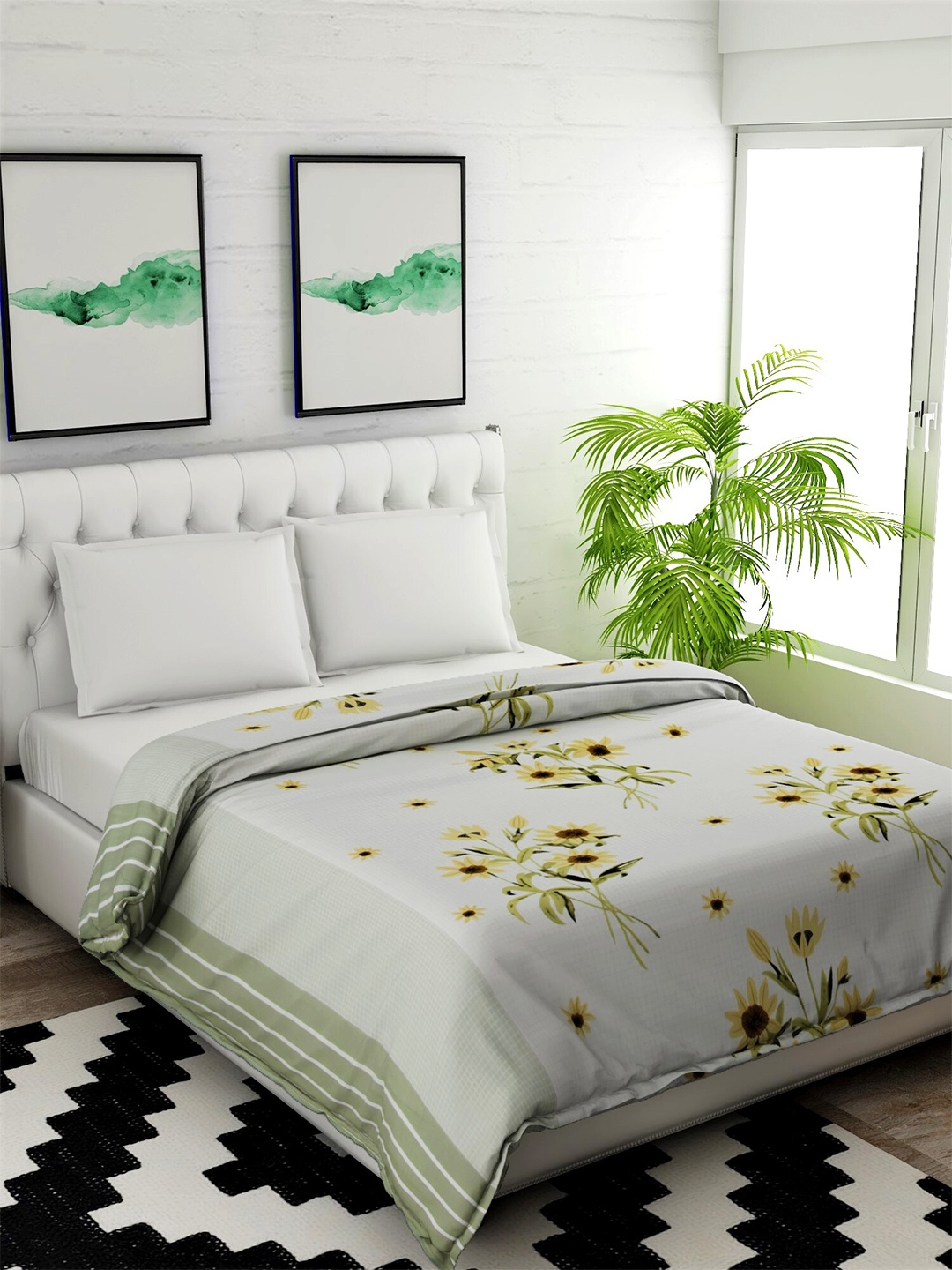 

Salona Bichona Green & Grey Floral Mild Winter 120 GSM Cotton Single Bed Comforter