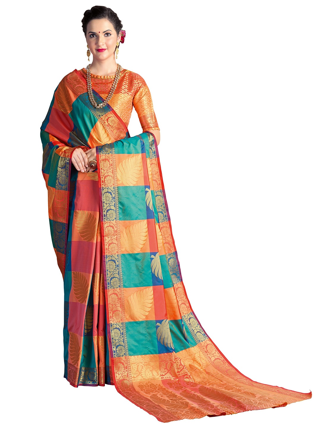 

Mitera Multicoloured Ethnic Motifs Zari Silk Blend Banarasi Saree, Multi