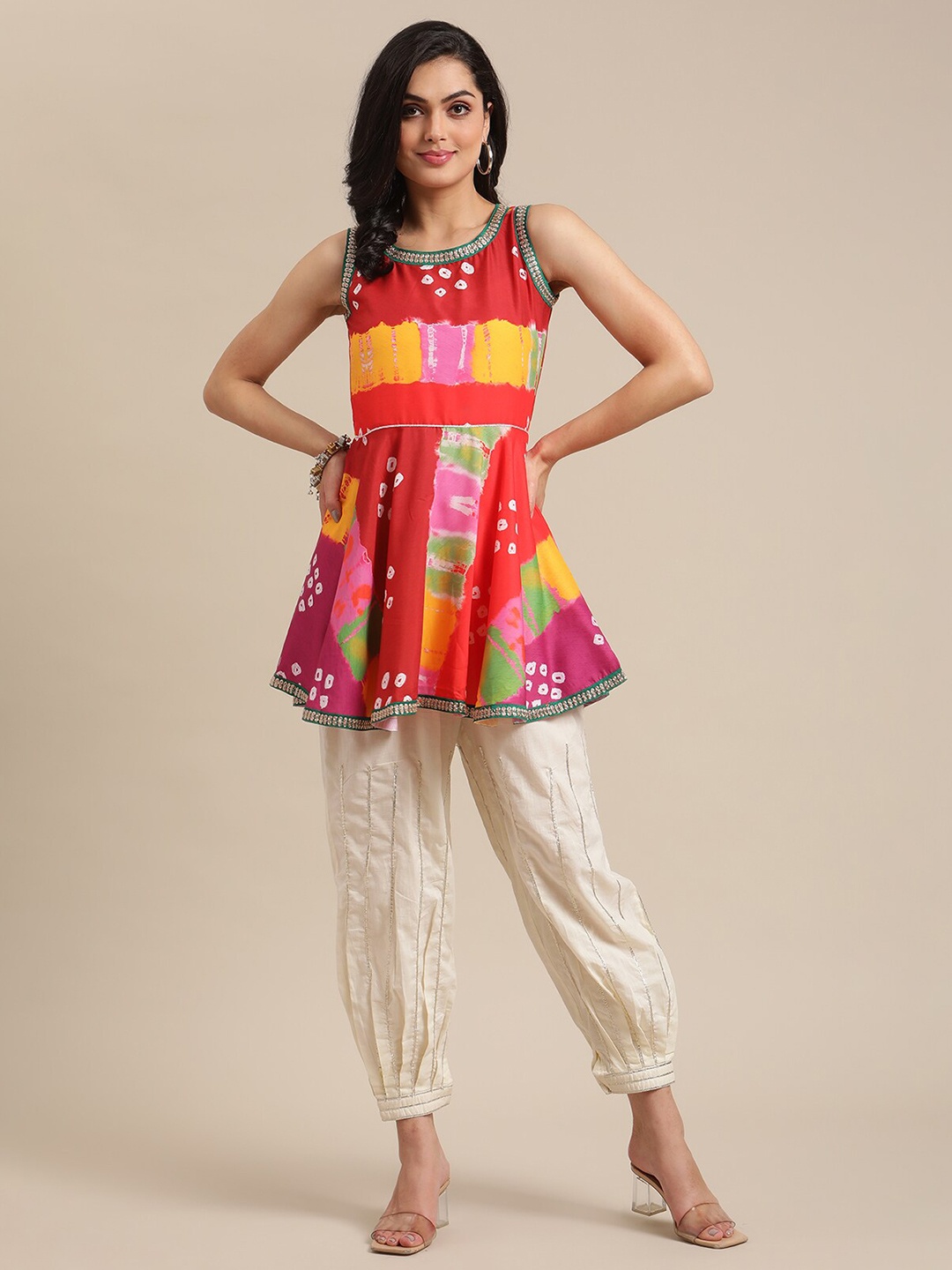 

Varanga Women Red & Green Printed Tunic with Salwar