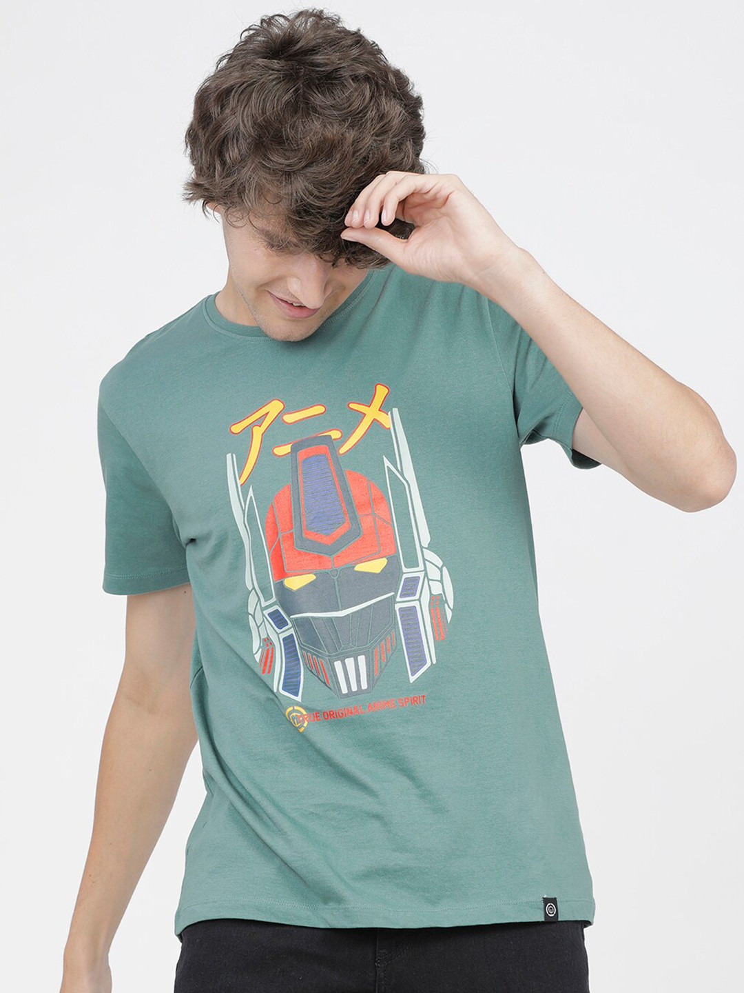 

LOCOMOTIVE Men Olive Green Graphic Printed Slim Fit T-shirt
