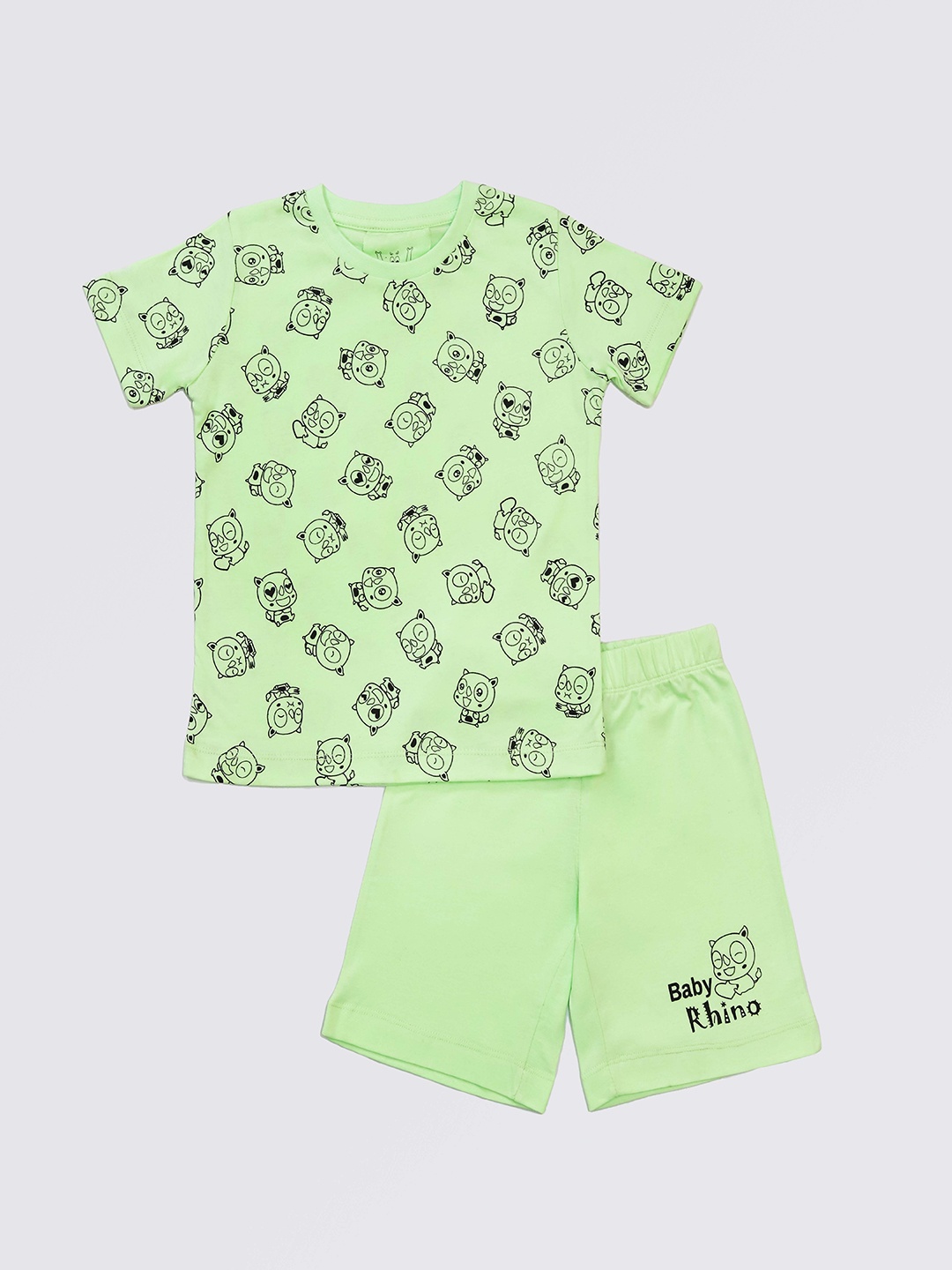 

Wyld Sprog Boys Green & Black Printed T-shirt with Shorts