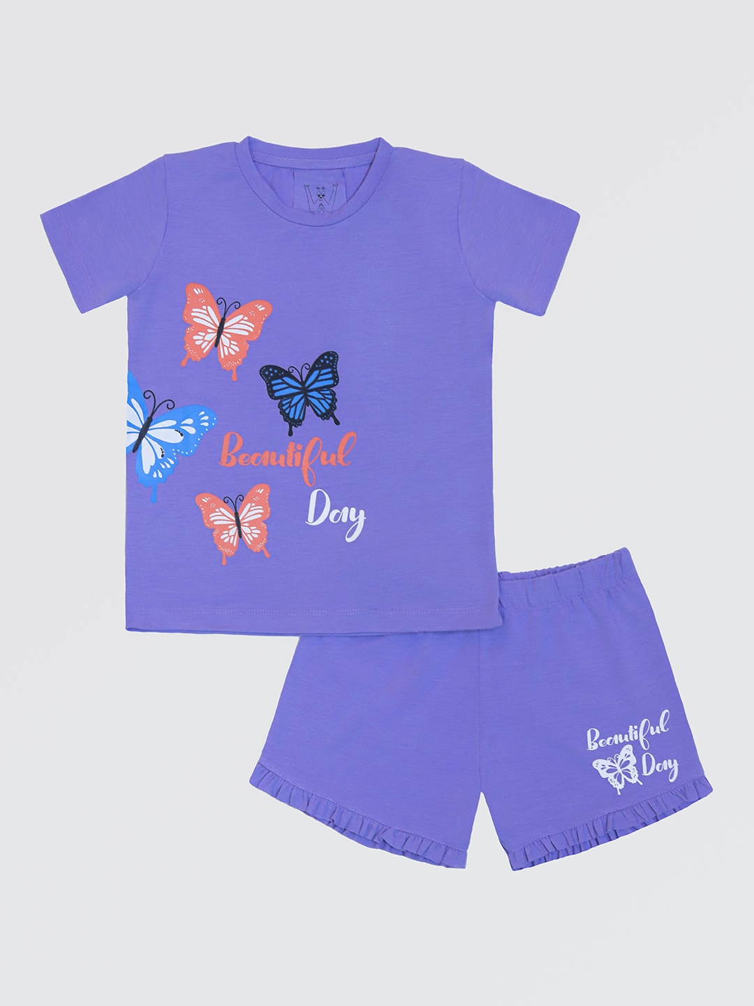 

Wyld Sprog Girls Lavender & Red Printed T-shirt with Shorts