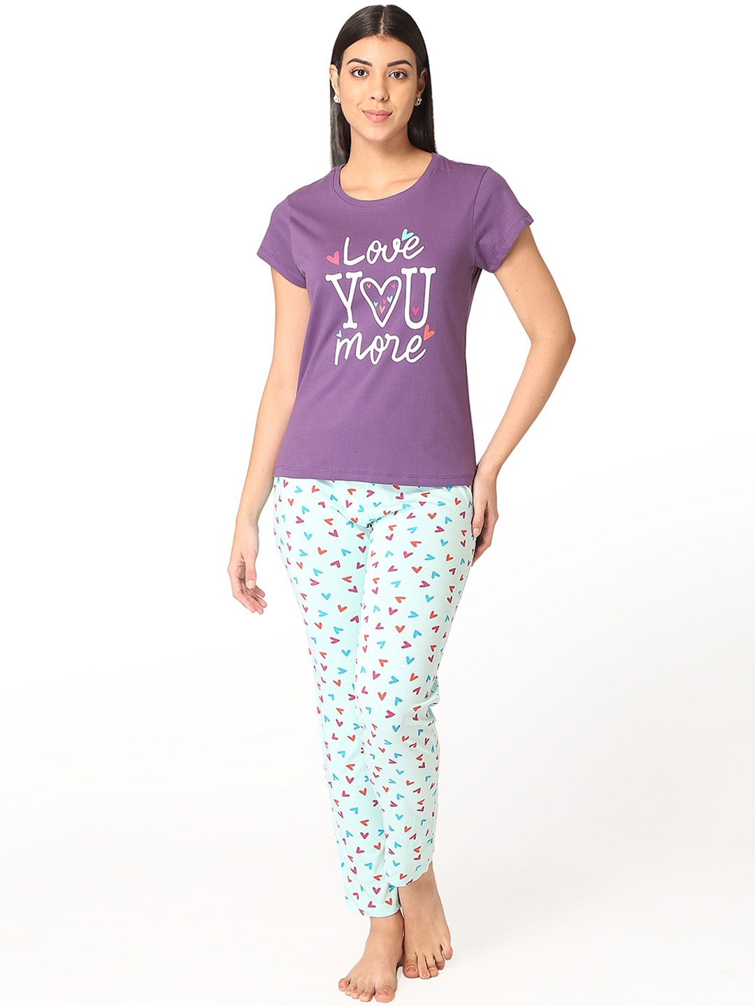 

Lounge Dreams Women Violet Printed Nightsuit