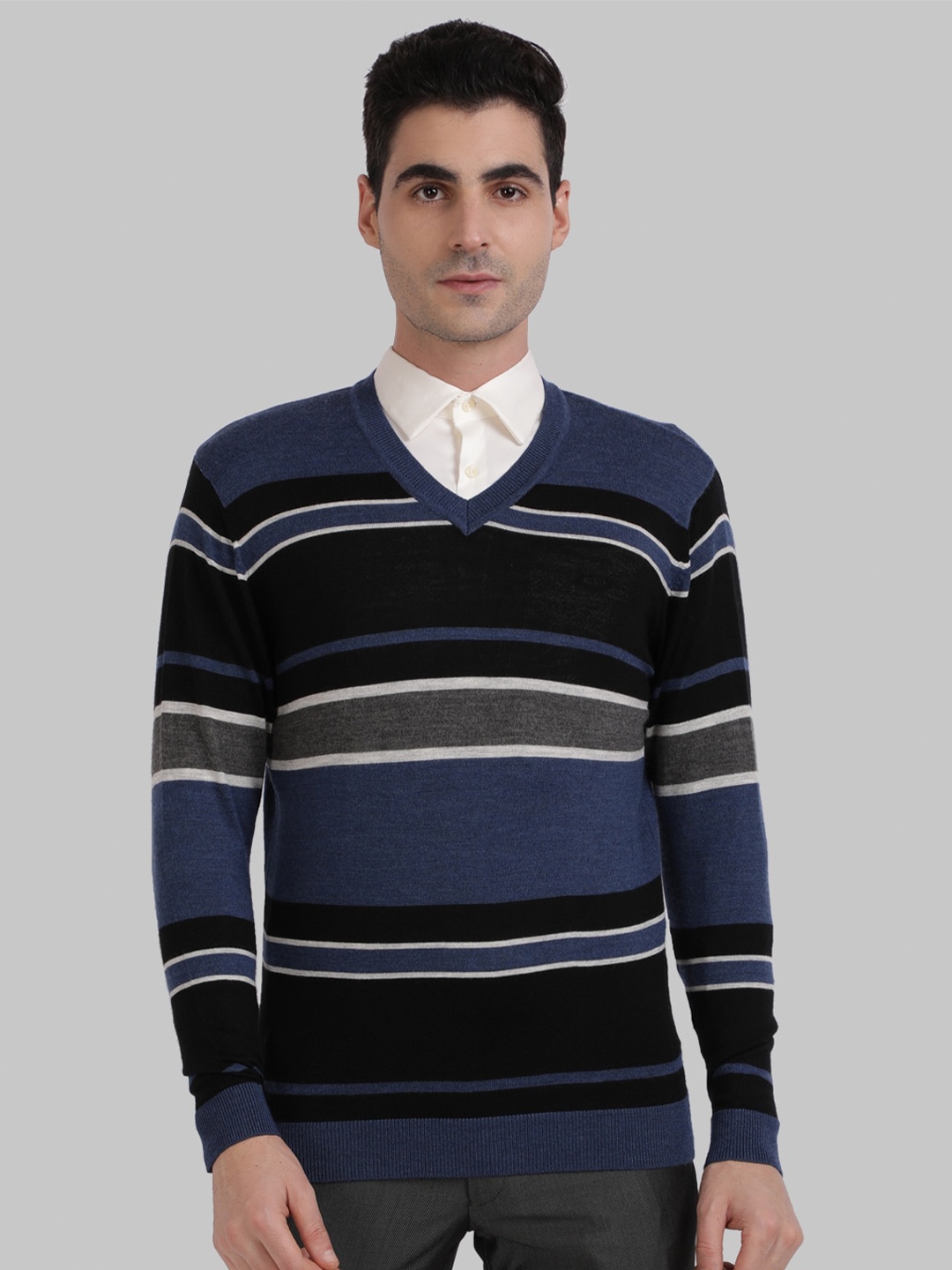 ColorPlus Men Blue & Black Striped Pullover