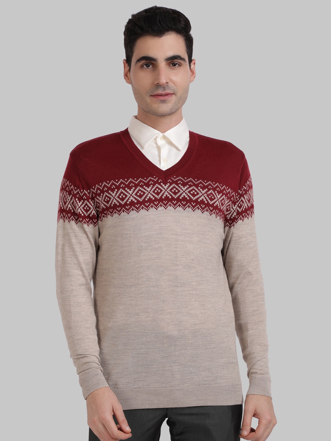 

ColorPlus Men Beige & Red Printed Pullover