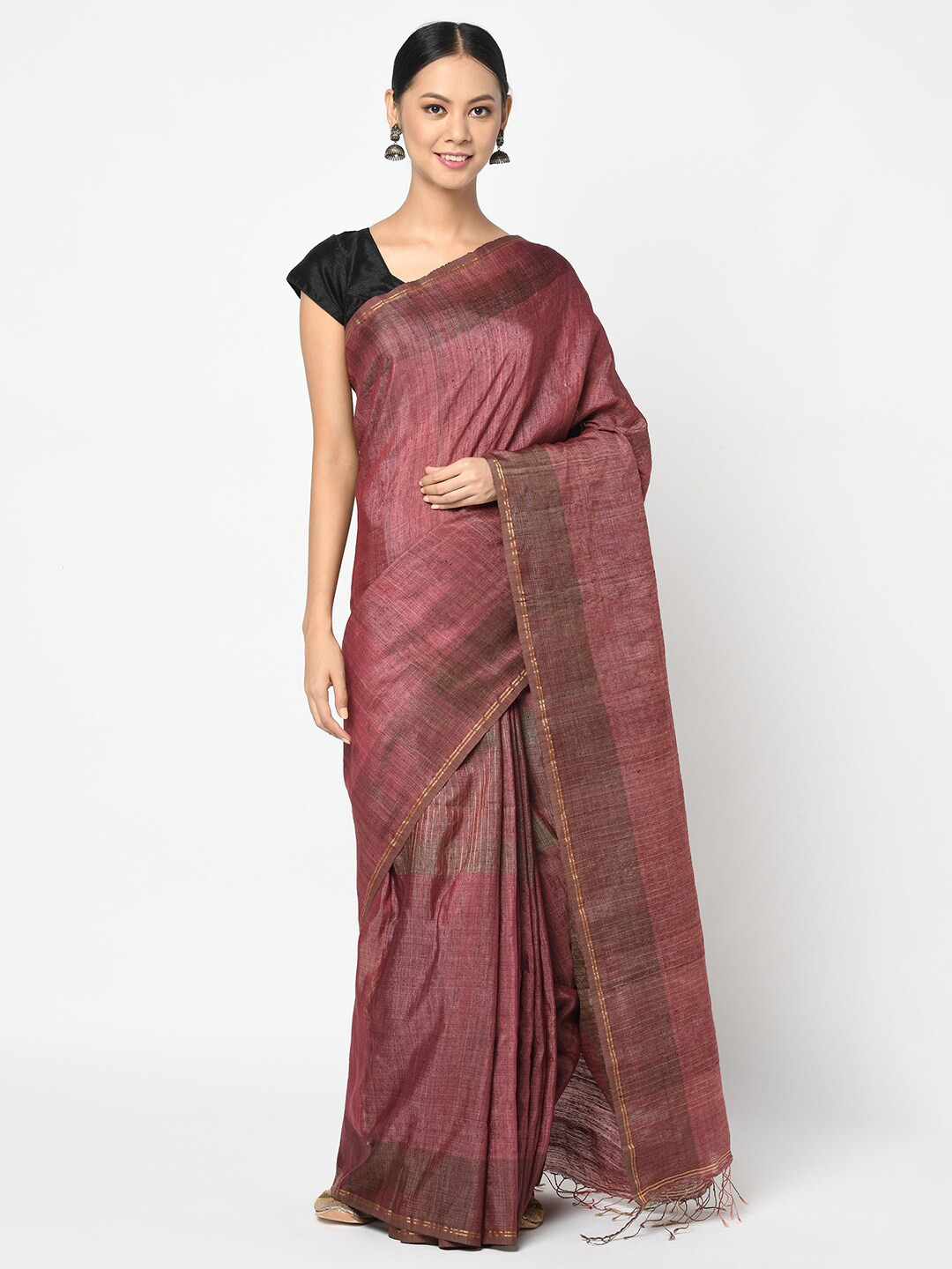 

Fabindia Pink & Brown Pure Silk Saree