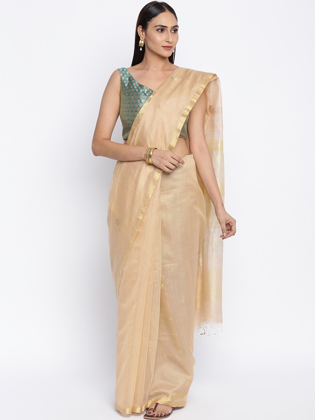 

Fabindia Beige & Gold-Toned Zari Chanderi Saree