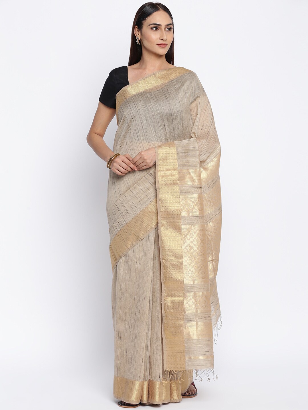 

Fabindia Beige & Gold-Toned Woven Design Maheshwari Saree
