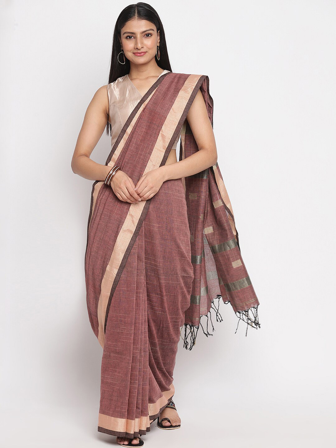 

Fabindia Brown Woven Design Zari Pure Cotton Jamdani Saree