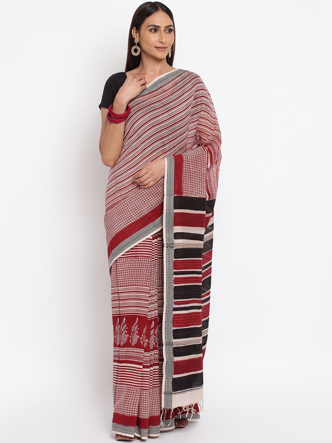

Fabindia Maroon & Black Bagh Saree