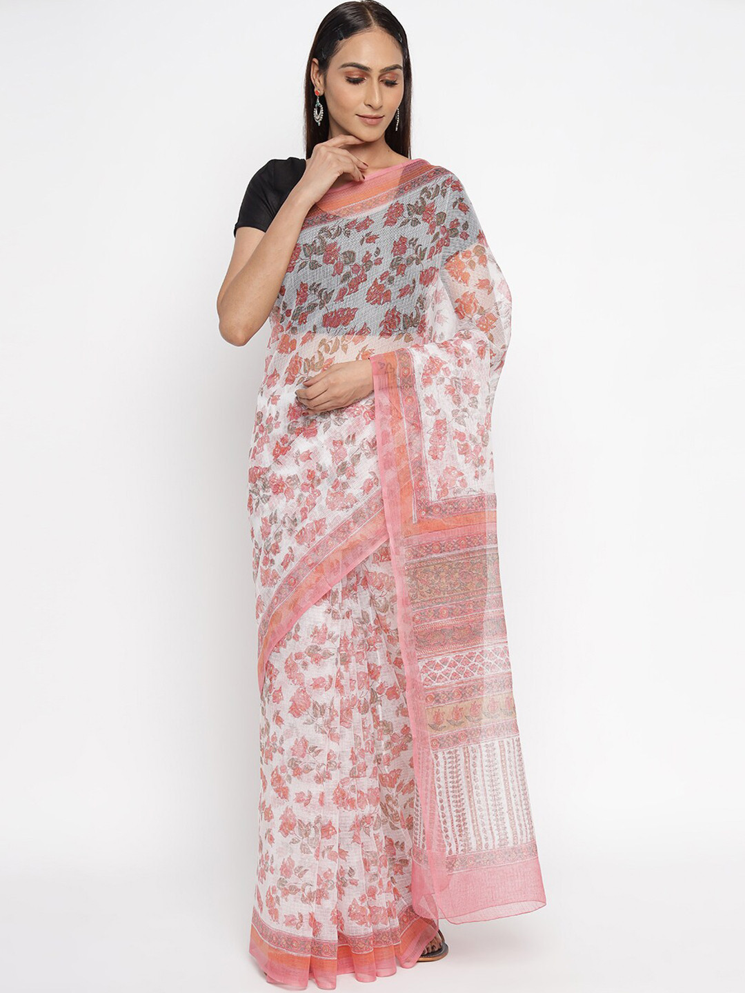 

Fabindia Pink & White Floral Printed Kota Saree