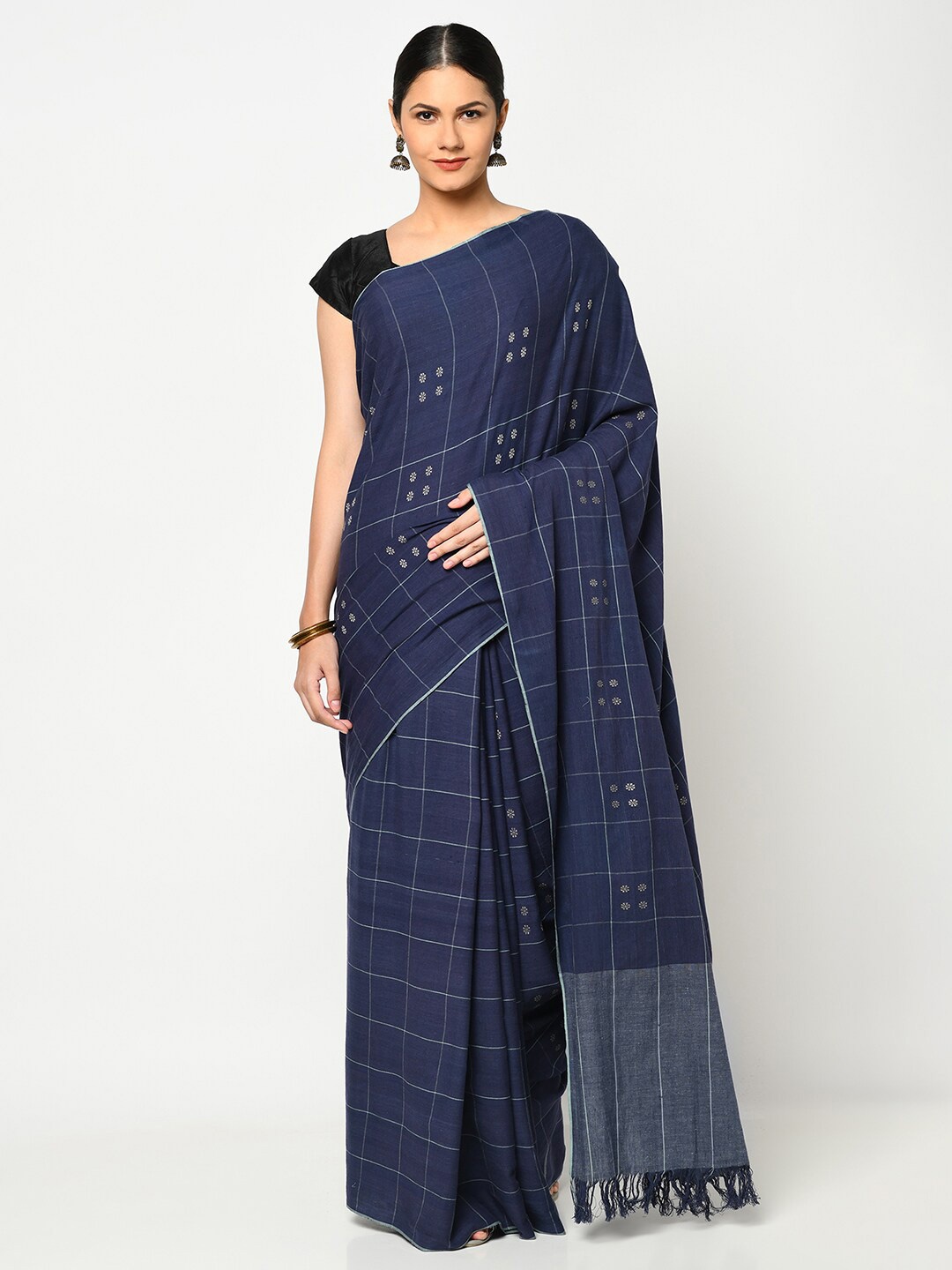 

Fabindia Blue & Grey Woven Design Pure Cotton Saree