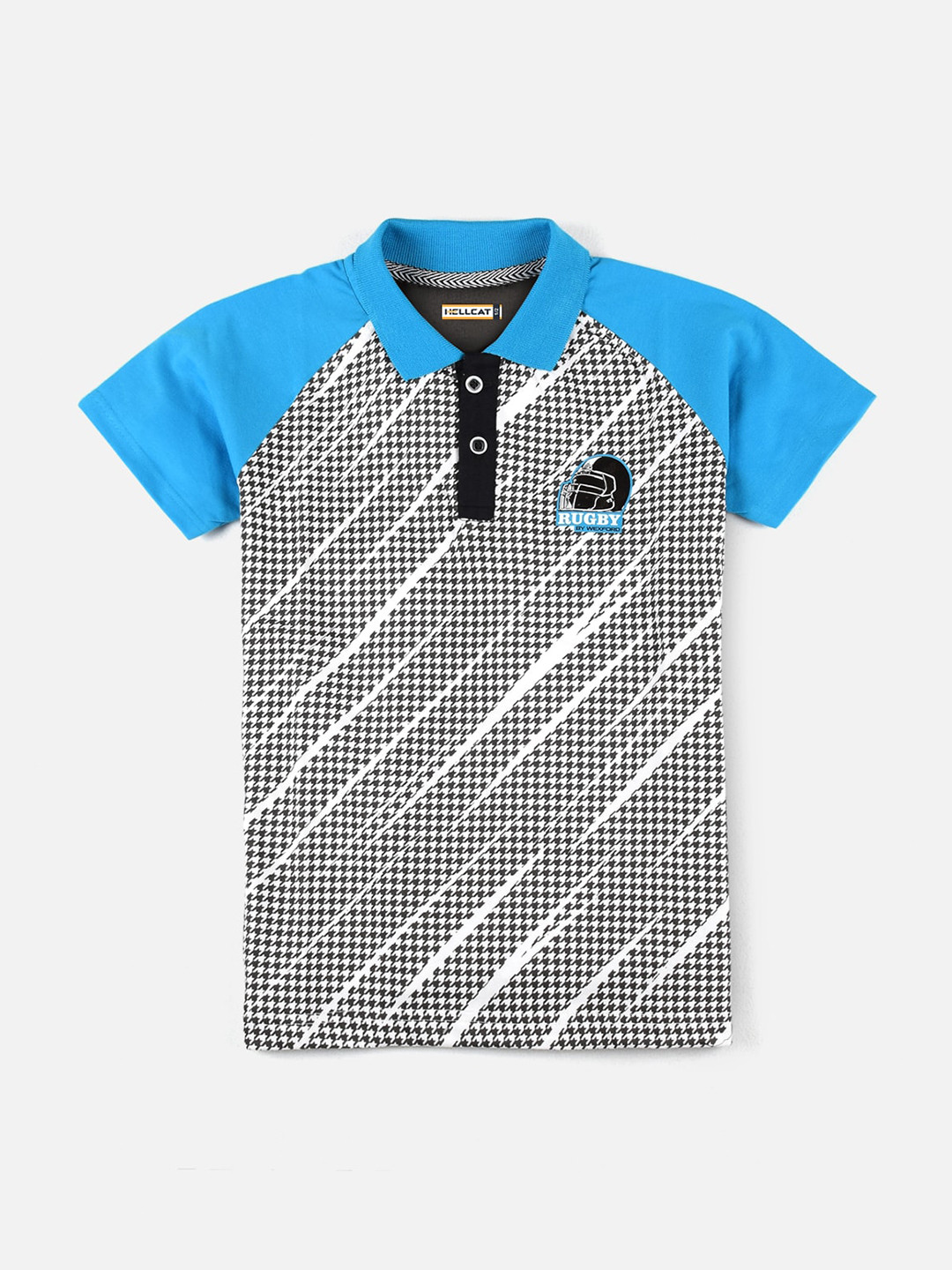 

HELLCAT Boys White & Black Printed Polo Collar Bio Finish T-shirt