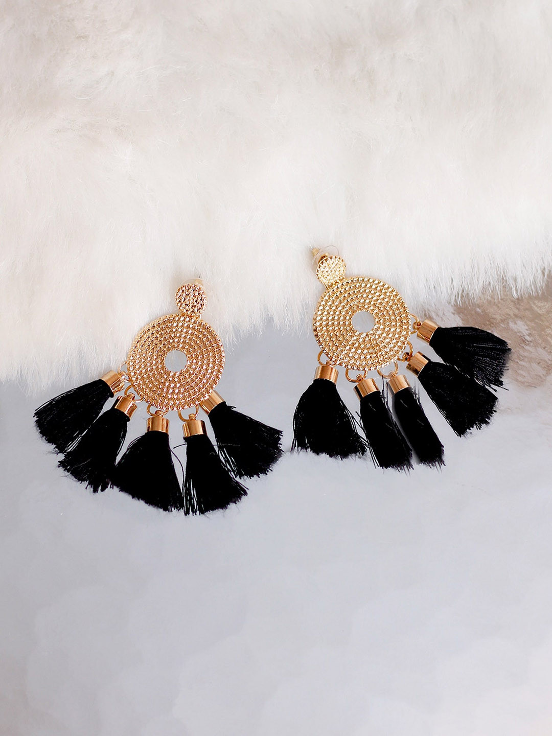 

Bellofox Gold-Toned & Black Tasselled Contemporary Drop Earrings