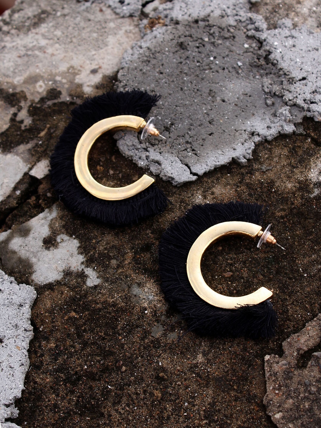 

Bellofox Black Contemporary Half Hoop Earrings