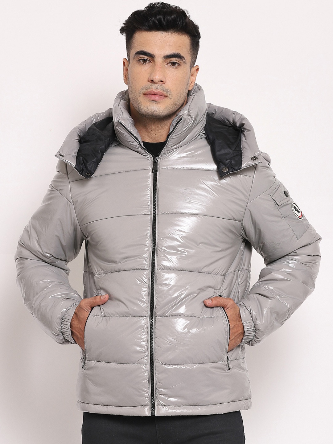 

Red Tape Men Grey Solid Hooded Padded Jacket