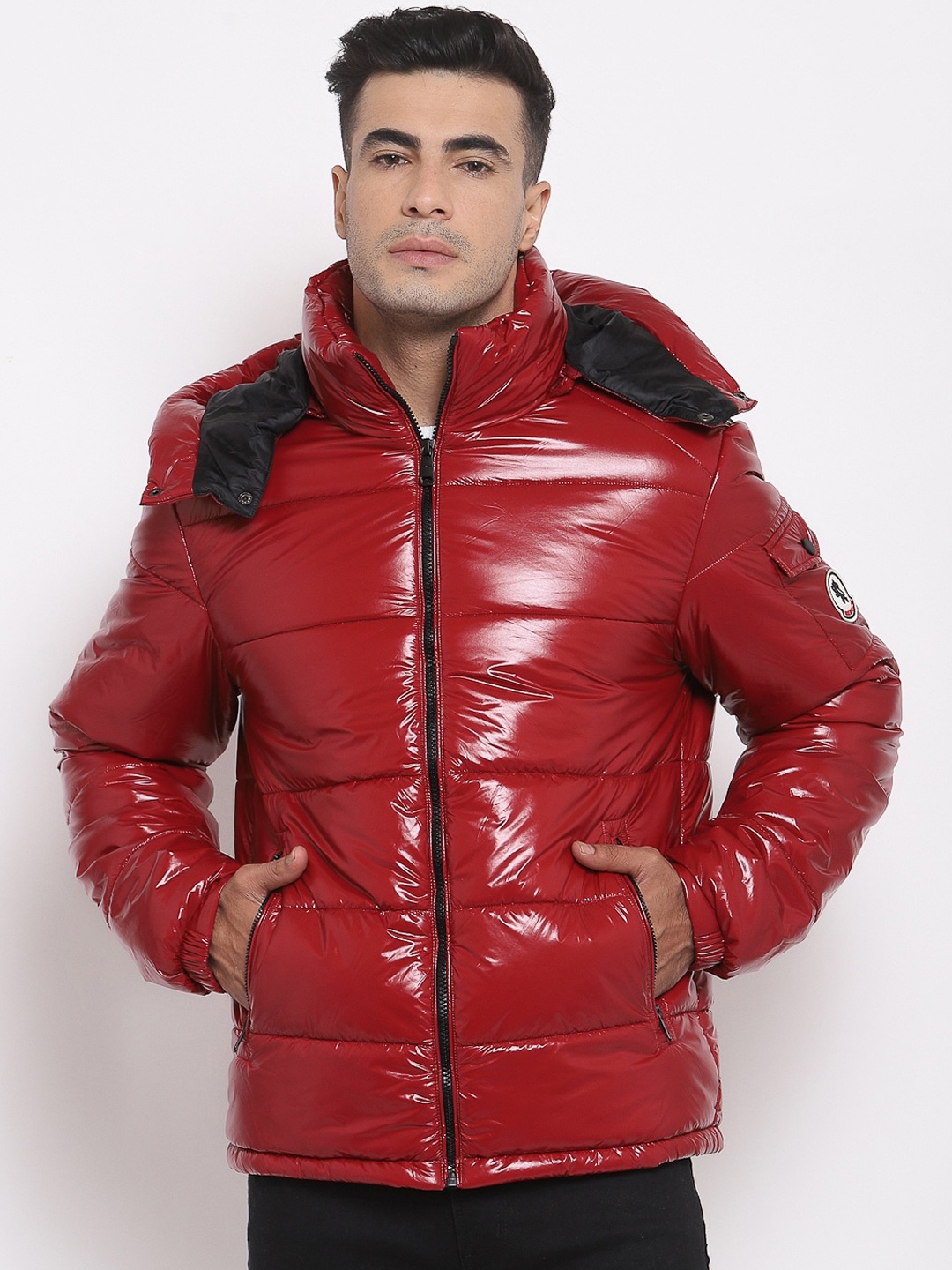 

Red Tape Men Maroon Solid Hooded Padded Jacket