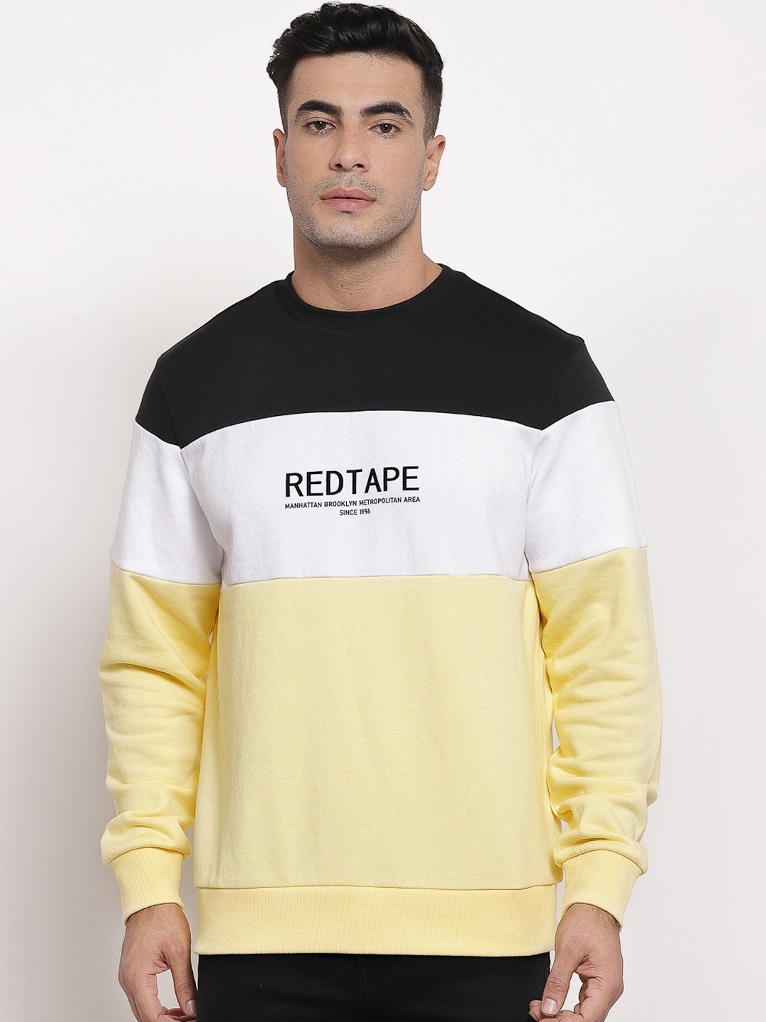 

Red Tape Men Yellow Colourblocked Sweatshirt
