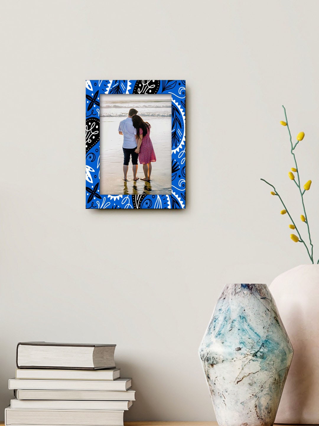 

999Store Blue & Black Leave Pattern Printed Rectangular MDF Photo Frame