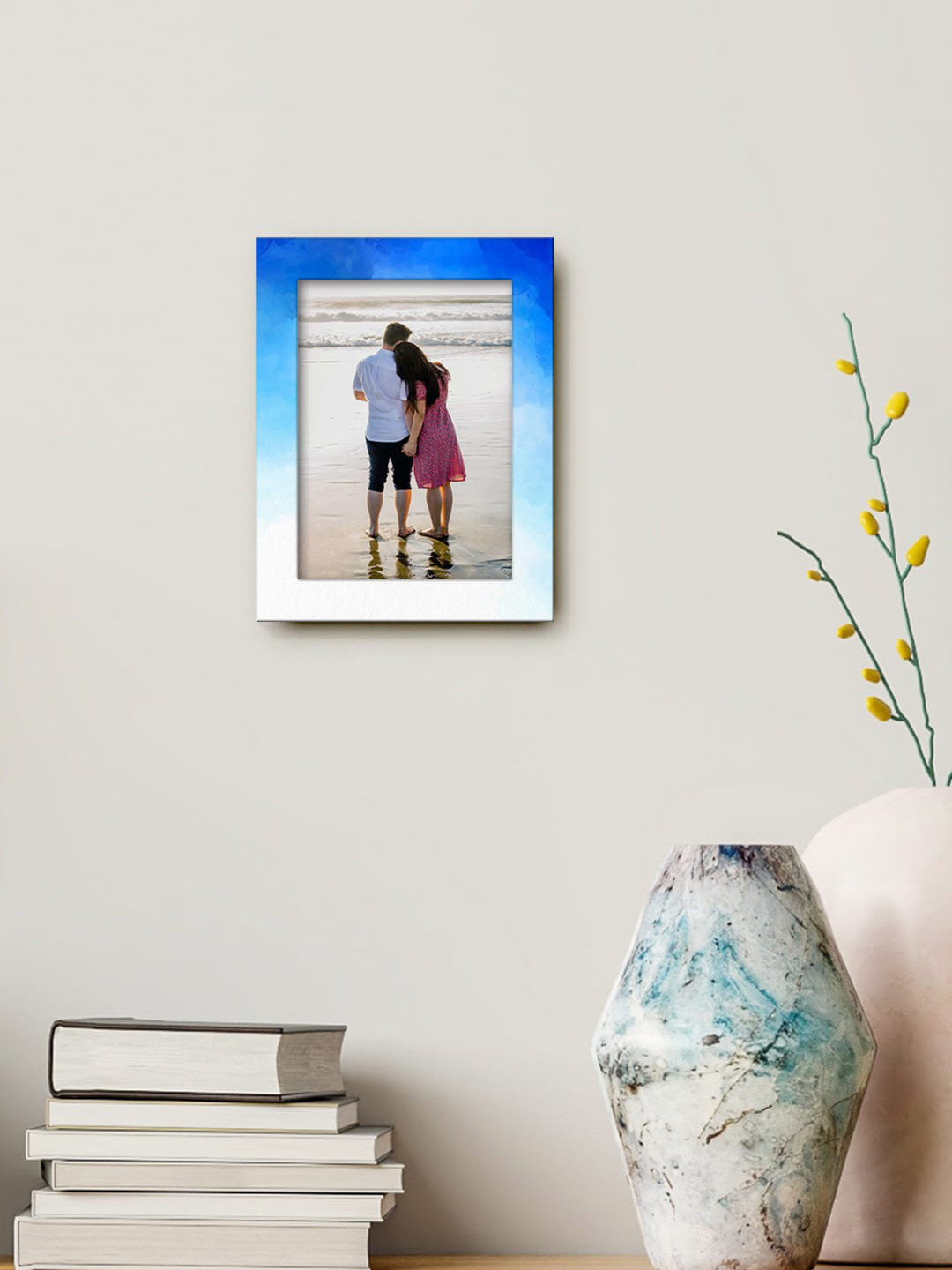 

999Store Blue & White Printed MDF Wall Photo Frame