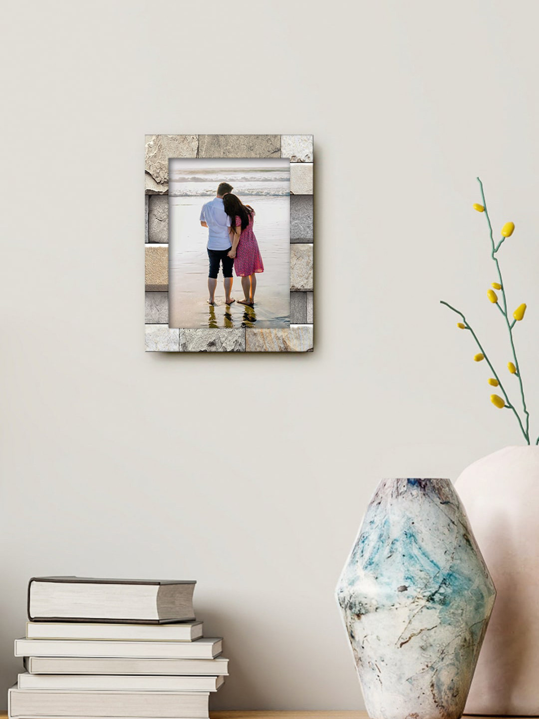 

999Store Brown & Beige Rectangular Marble Printed MDF Wall Photo Frame