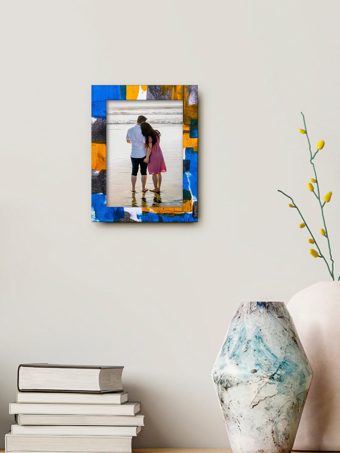 

999Store Blue & Orange Rectangular Abstract Printed MDF Wall Photo Frame