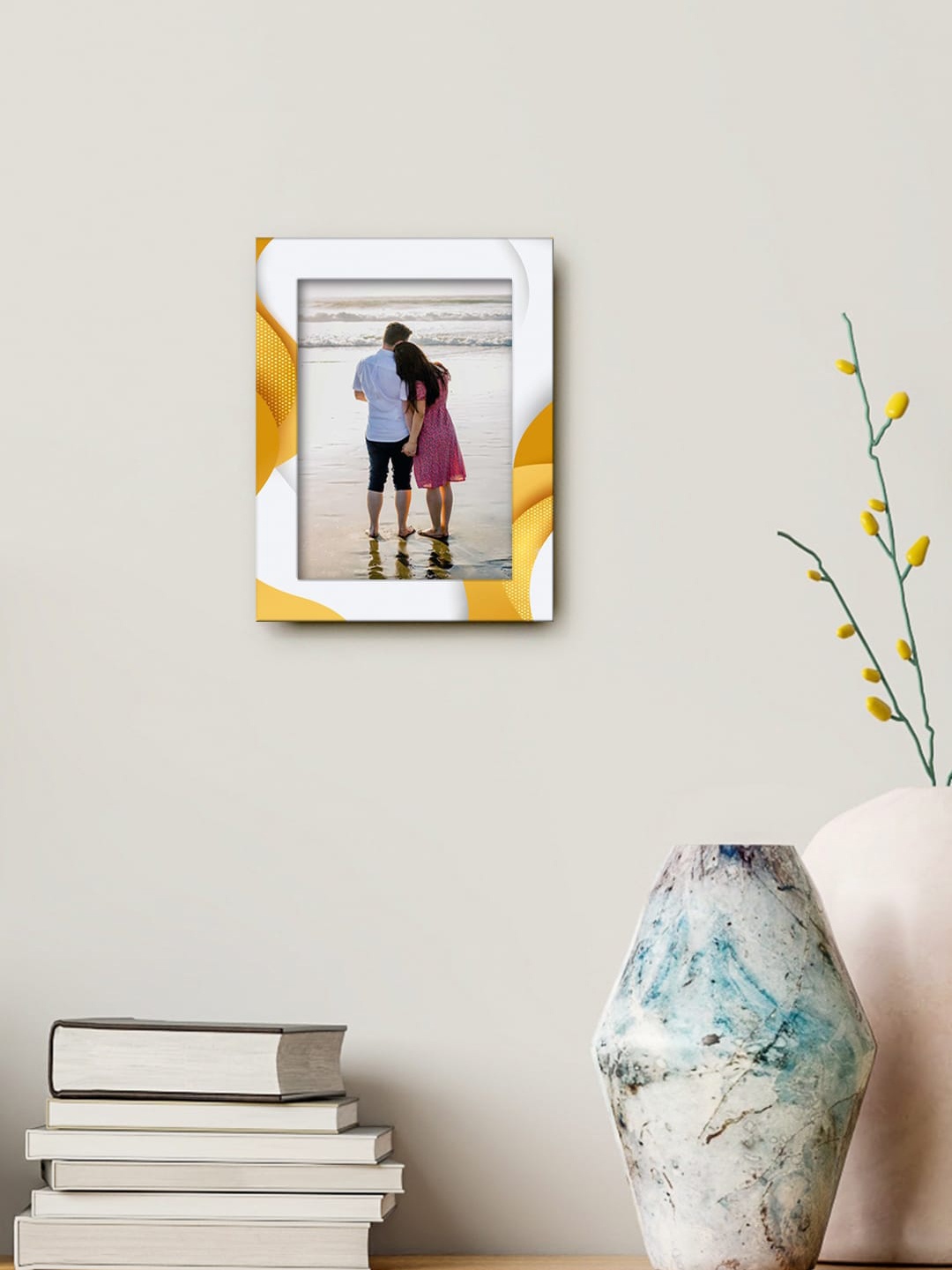 

999Store White & Yellow Printed MDF Wall Photo Frame