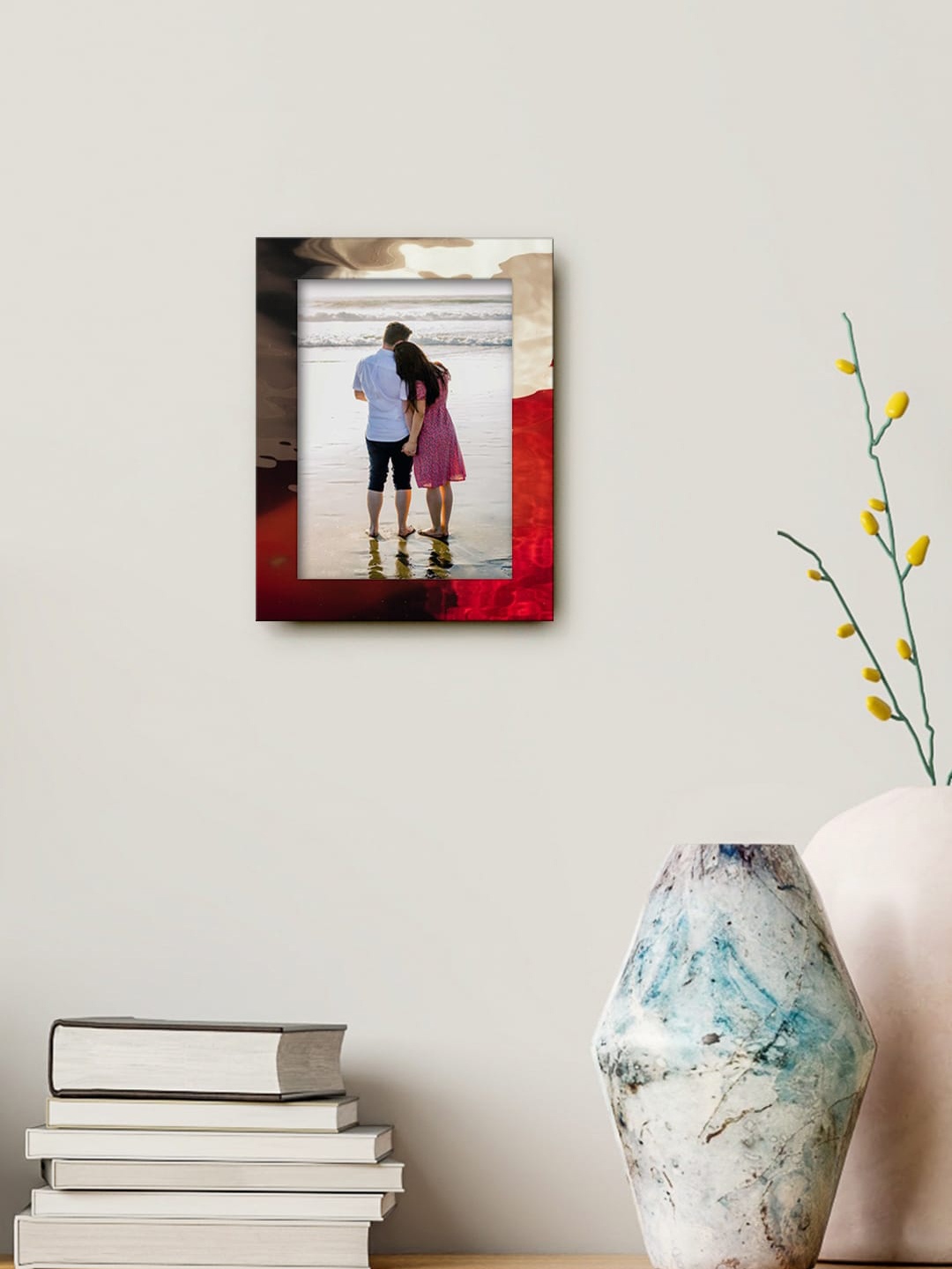 

999Store Red & Brown Rectangular Abstract Printed MDF Wall Photo Frame