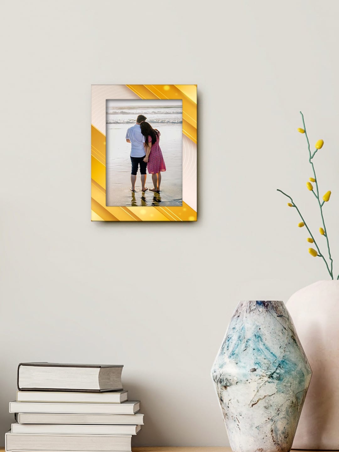 

999Store Unisex White & Yellow Marble Printed Wall Photo Frame