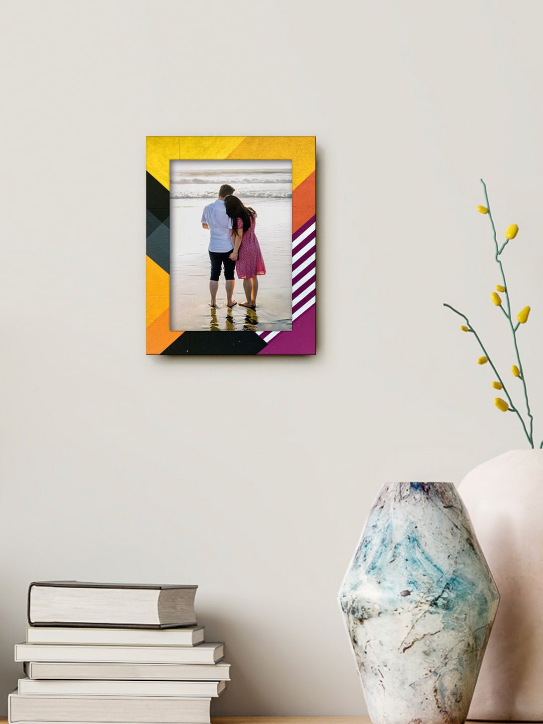 

999Store Yellow & Orange Printed MDF Wall Photo Frame