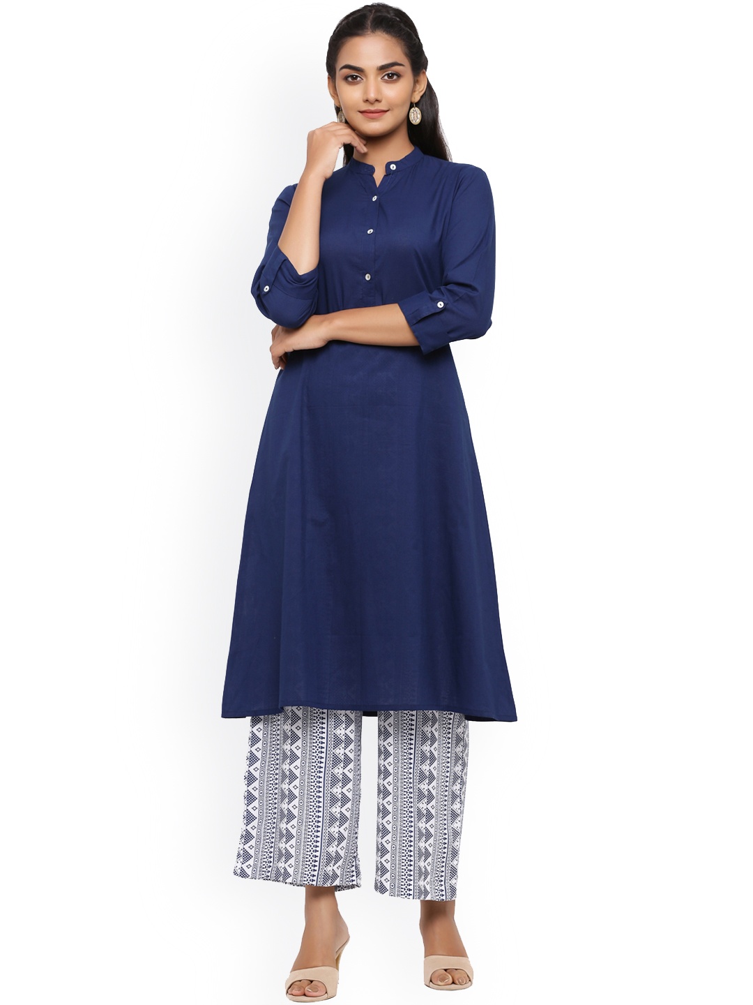 

Sangria Women Navy Blue Regular Pure Cotton Kurta with Palazzos