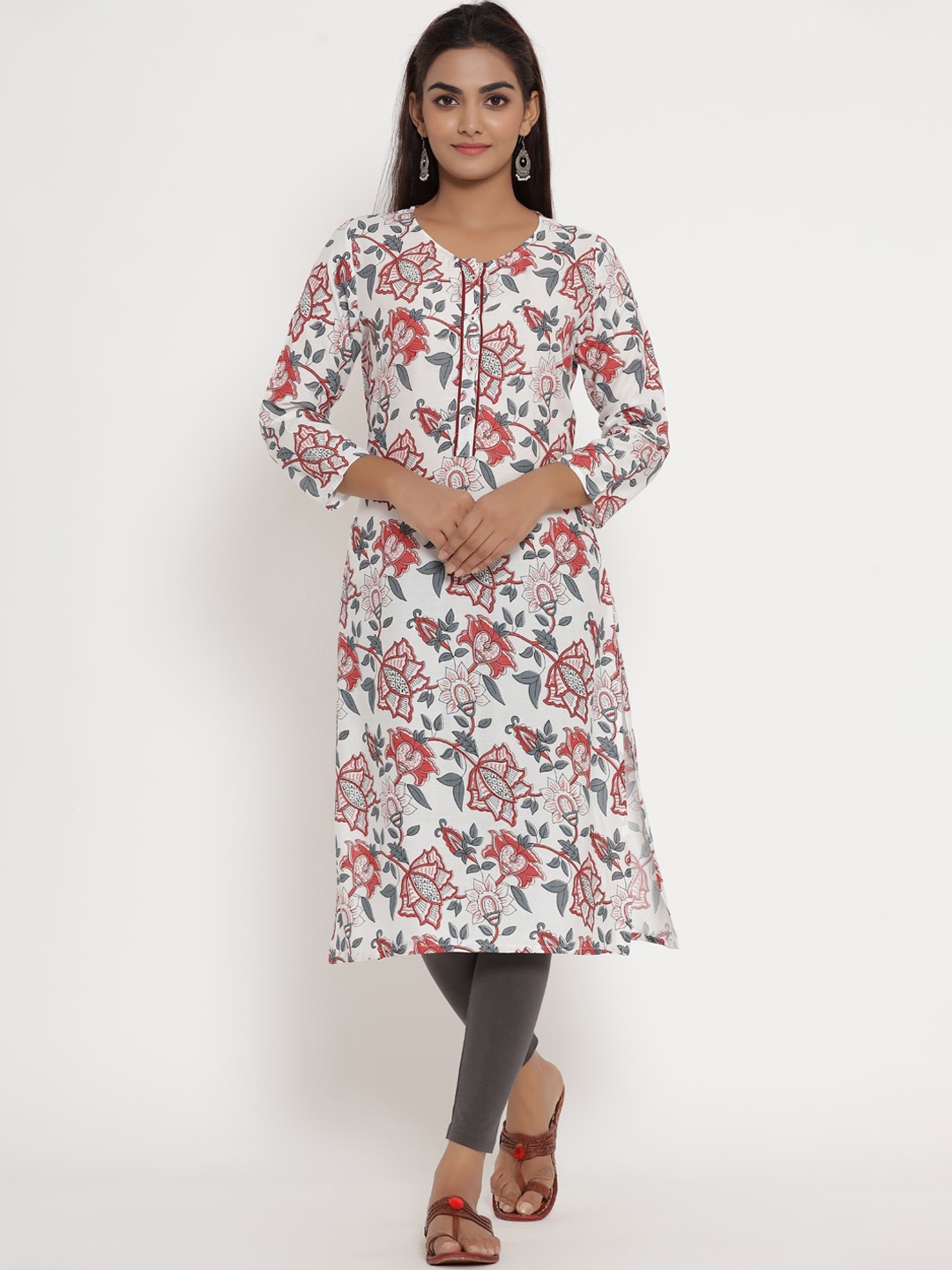 

Sangria Women White Floral Printed Kurta