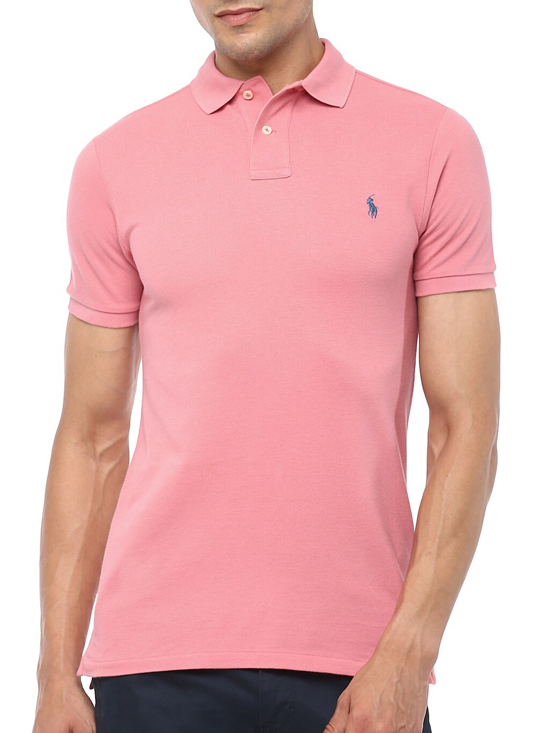 

Polo Ralph Lauren Men Pink Solid Polo Collar T-shirt