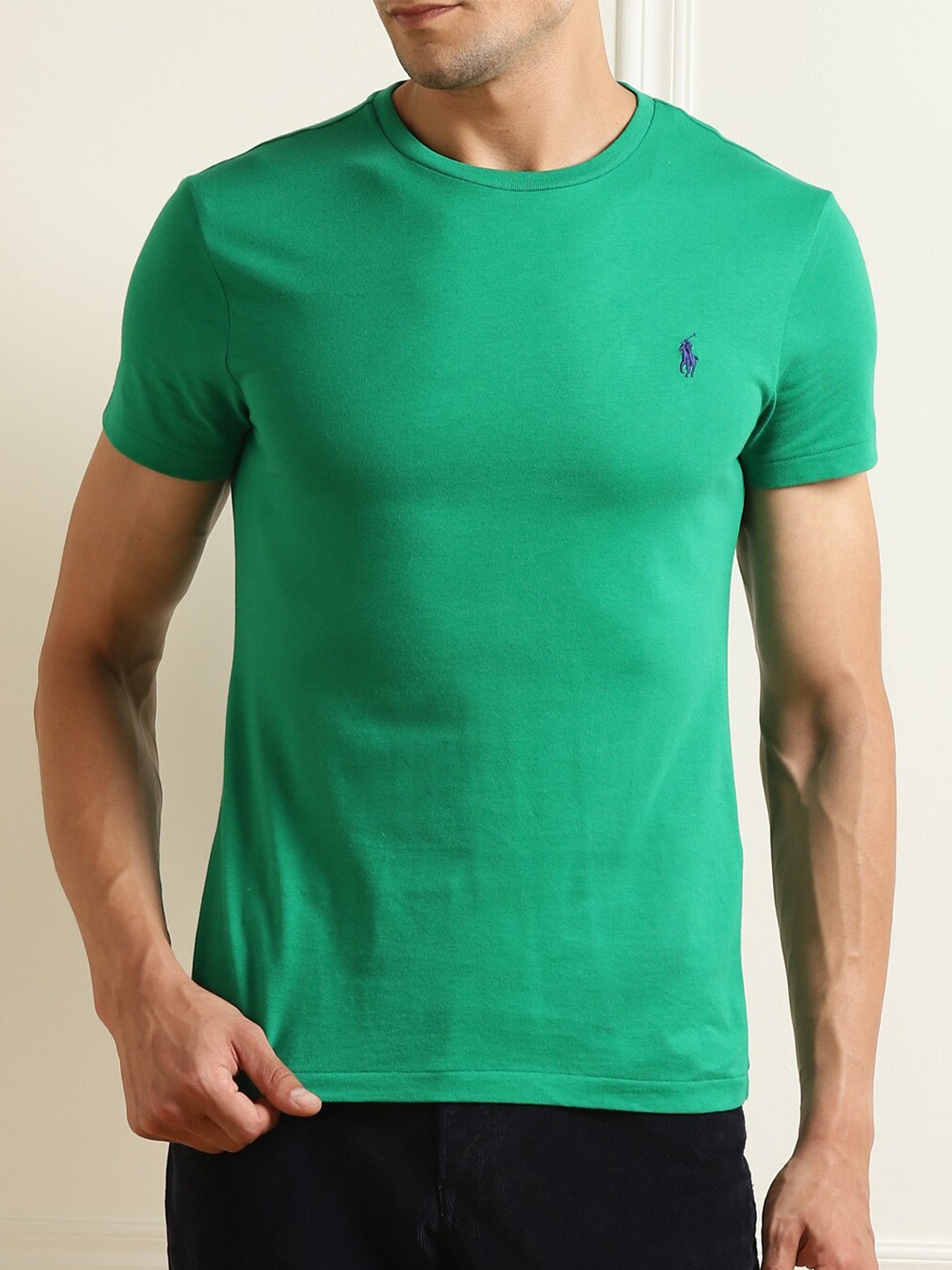 

Polo Ralph Lauren Men Green High Neck Cotton T-shirt