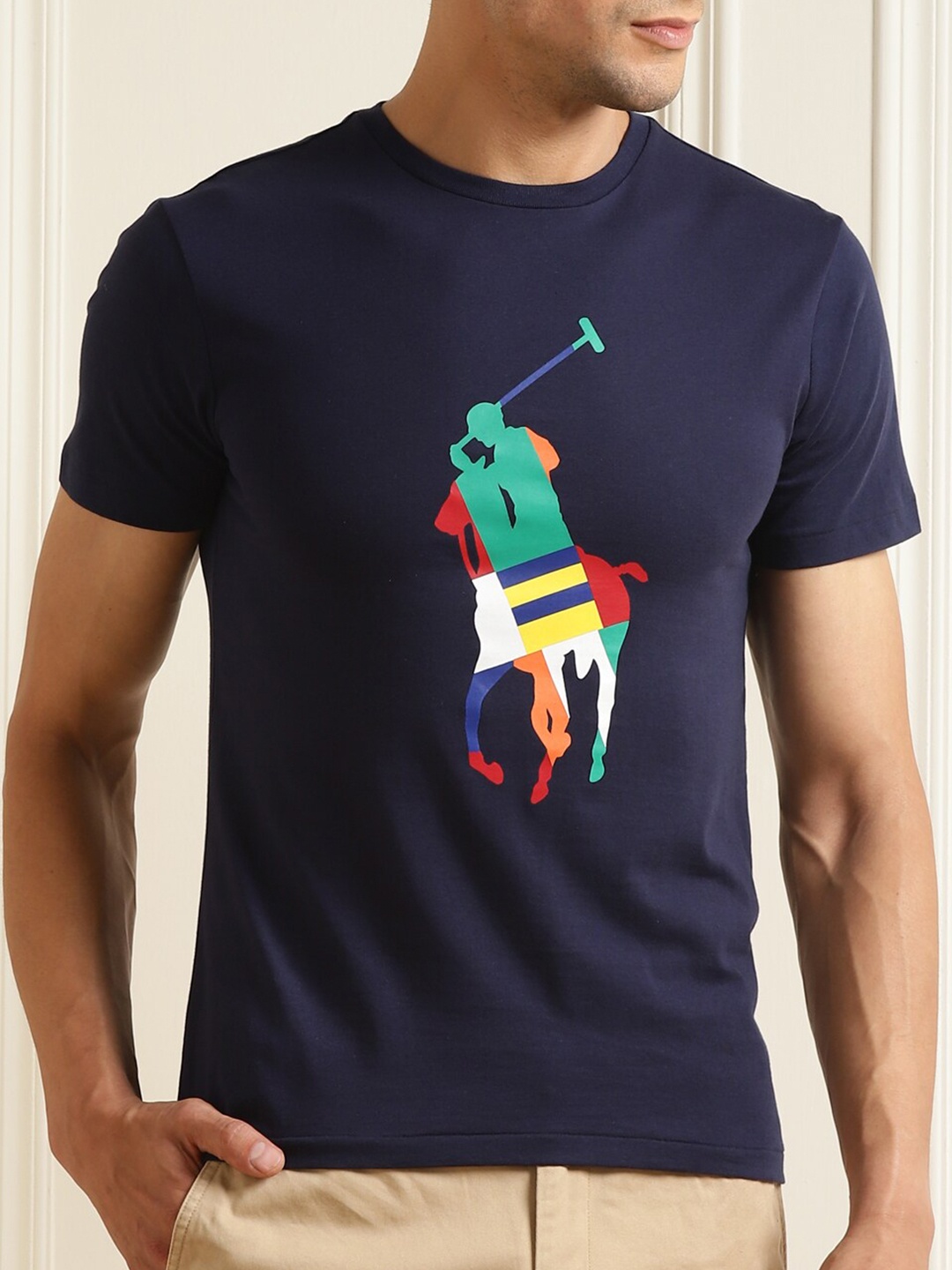 

Polo Ralph Lauren Men Navy Blue Brand Logo Printed T-shirt