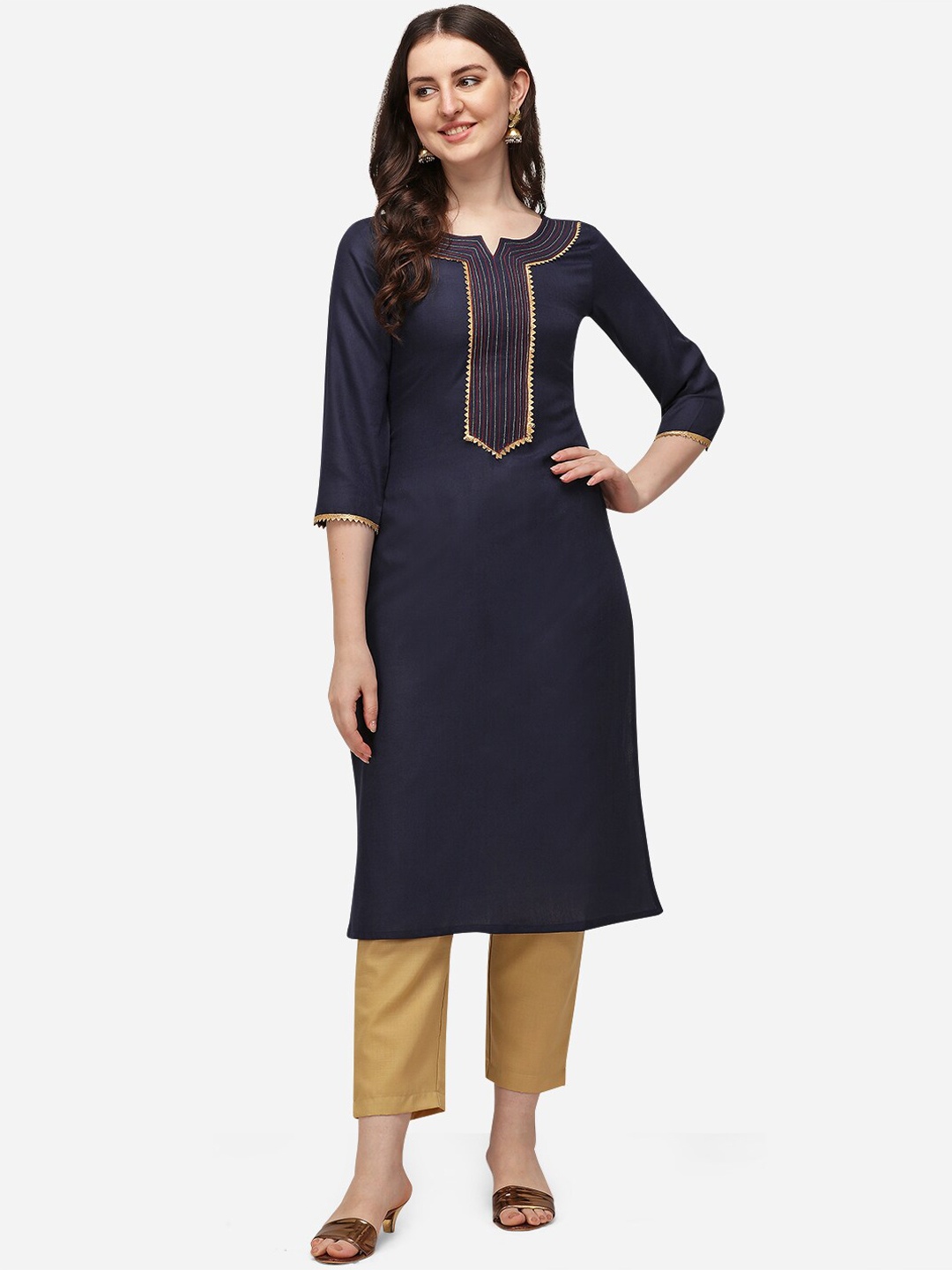 

SAADHVI Women Navy Blue Gotta Patti Kurta