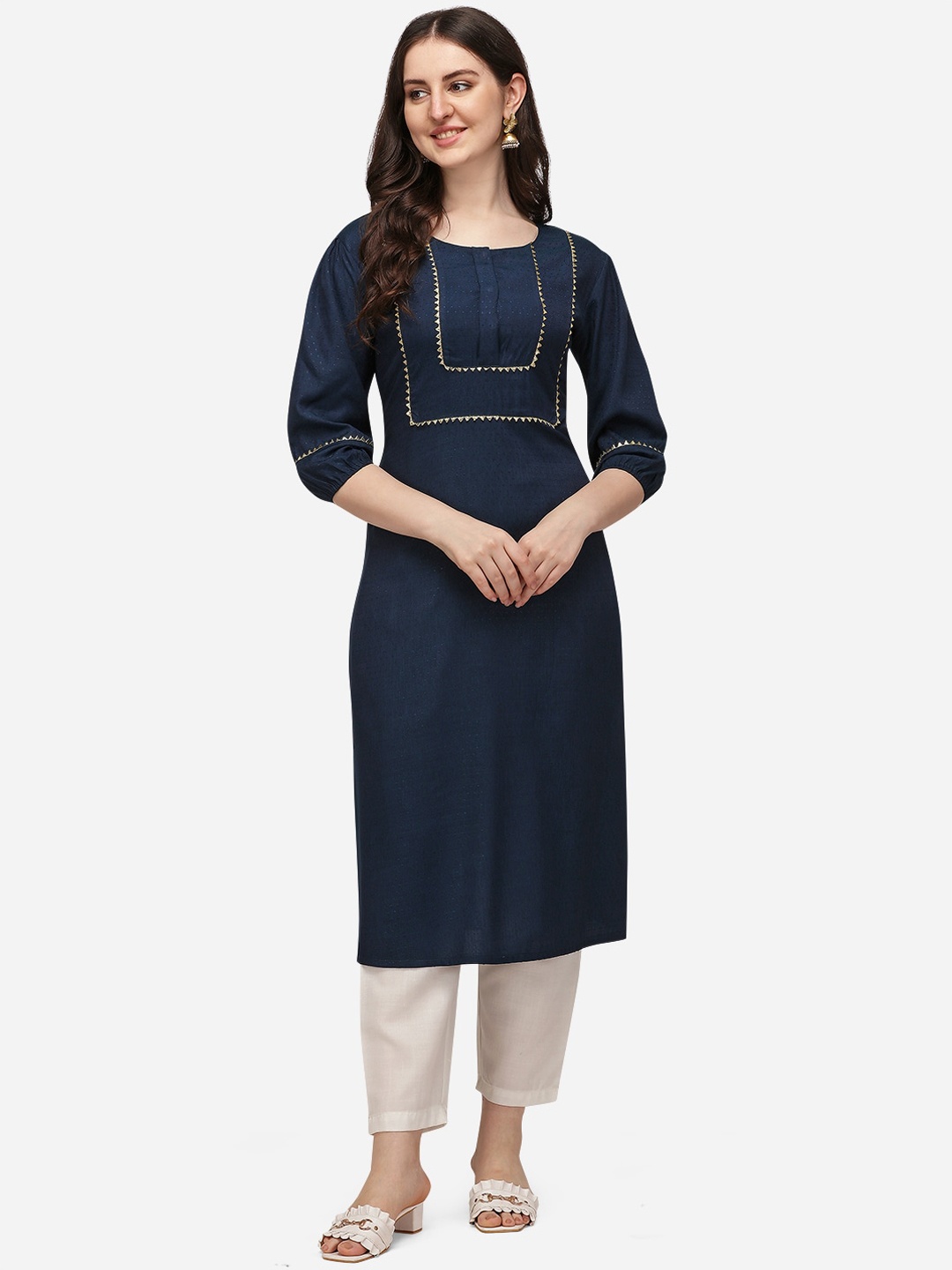 

SAADHVI Women Navy Blue Cotton Straight Kurta