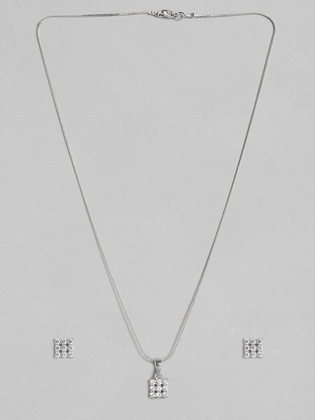 

Peora Silver Plated American Diamond CZ Square Jewellery Set