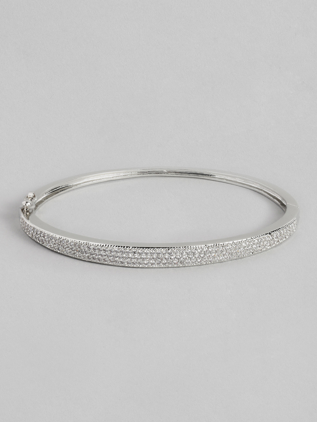 

Peora Women White Silver-Plated Cubic Zirconia Kada Bracelet