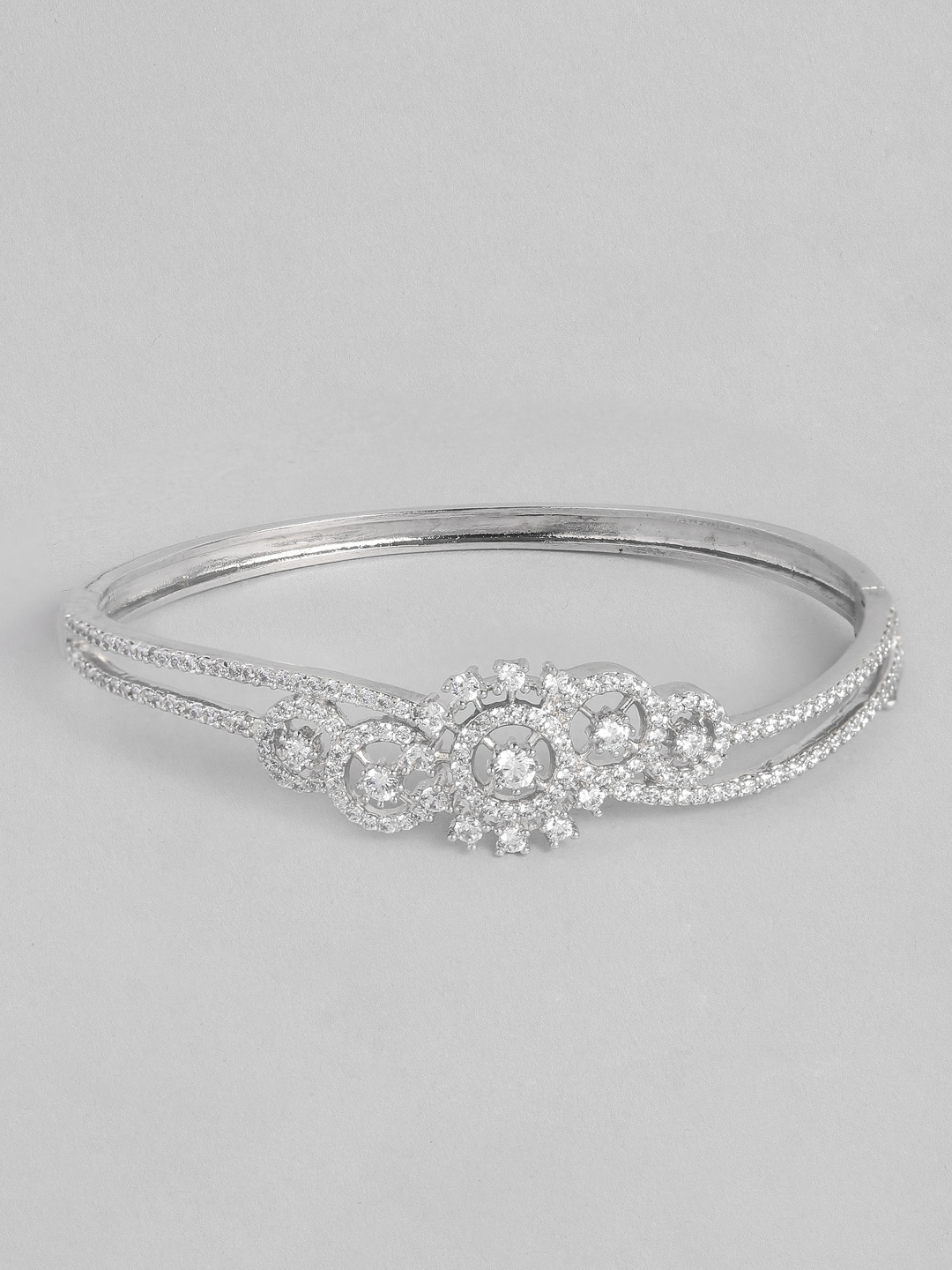 

Peora Women White Silver-Plated American Diamond Handcrafted Bangle-Style Bracelet