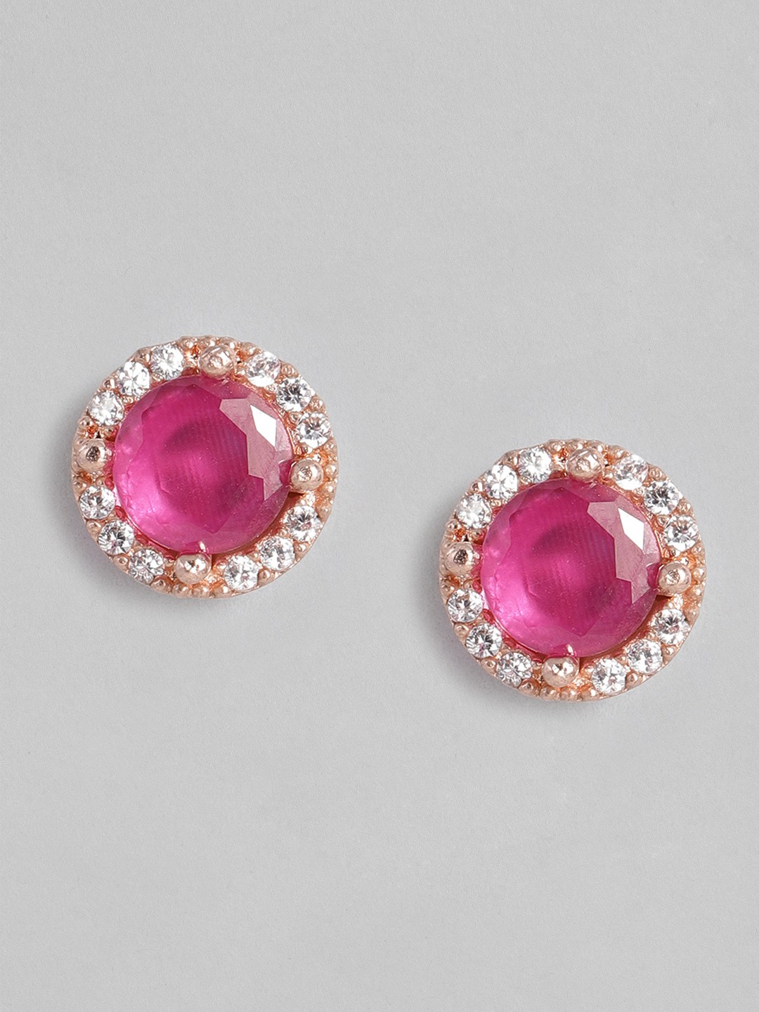 

Peora Magenta Rose Gold Plated Crystal Circular Stud Earrings