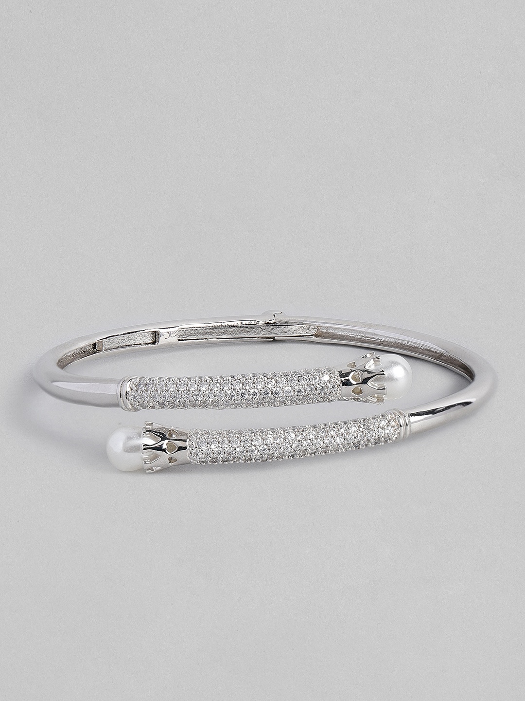 

Peora Women White Silver-Plated American Diamond Kada Bracelet