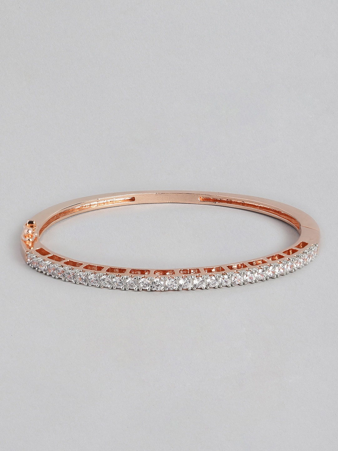 

Peora Women White Rose Gold-Plated Cubic Zirconia Kada Bracelet