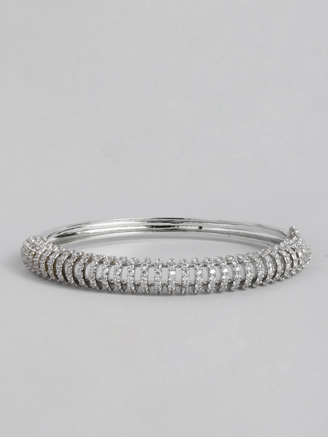 

Peora Women White Silver-Plated American Diamond Cubic Zirconia Kada Bracelet