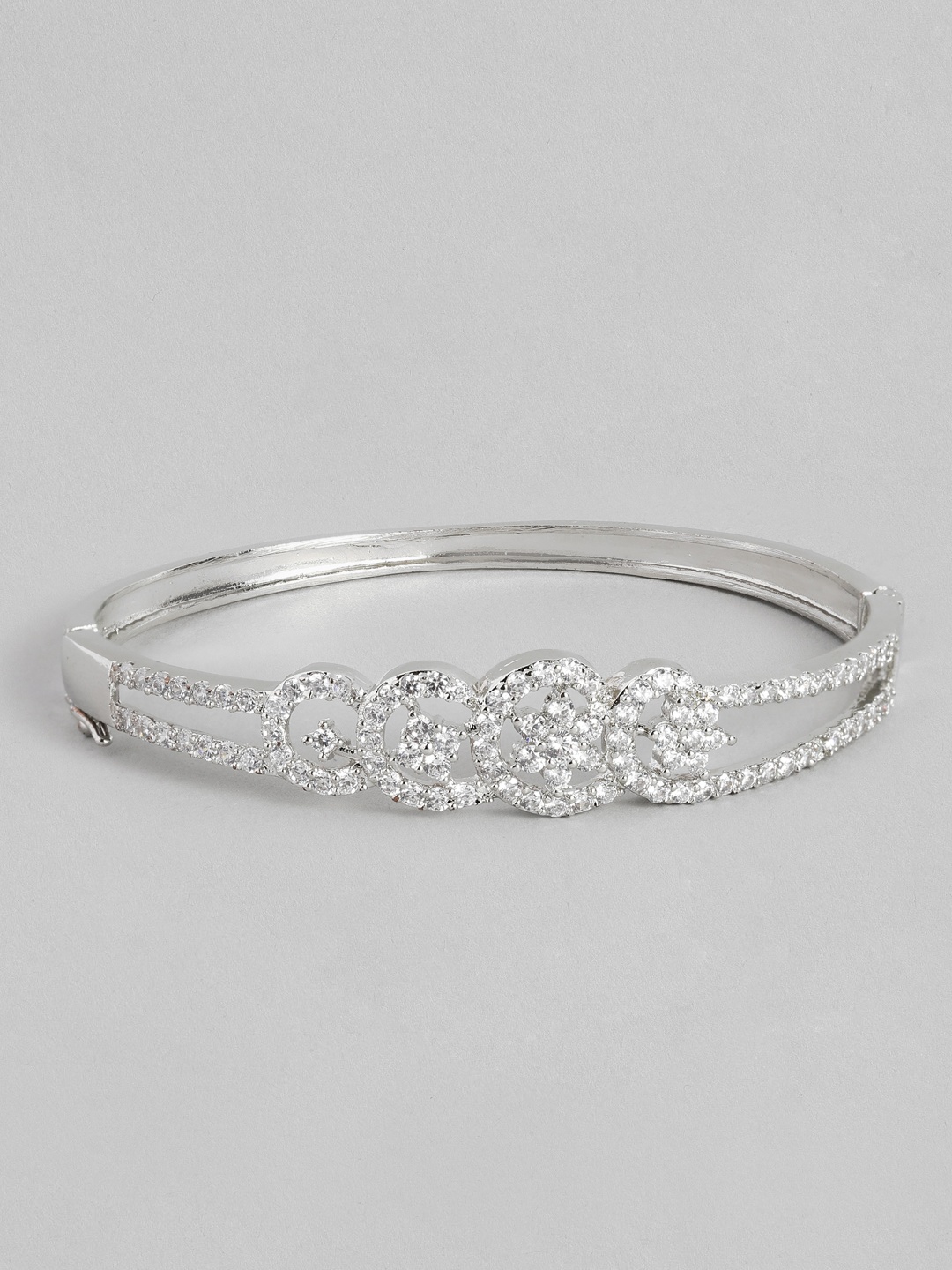 

Peora Women White Silver-Plated American Diamond Bangle-Style Bracelet