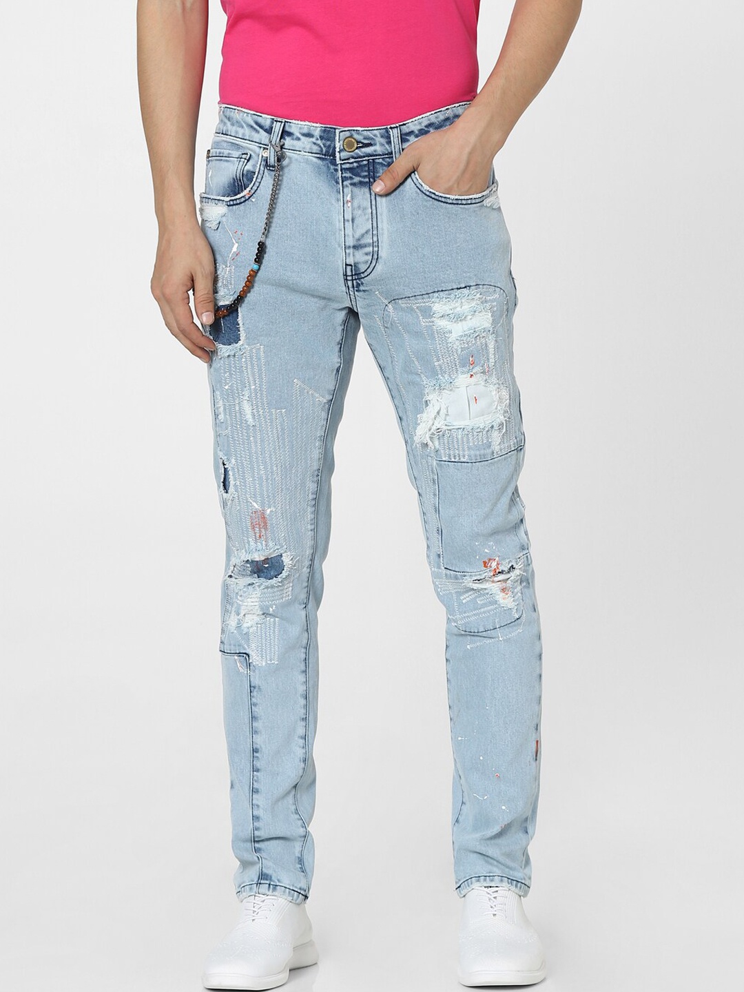 

Jack & Jones Men Blue Slim Fit Low-Rise Mildly Distressed Heavy Fade Jeans